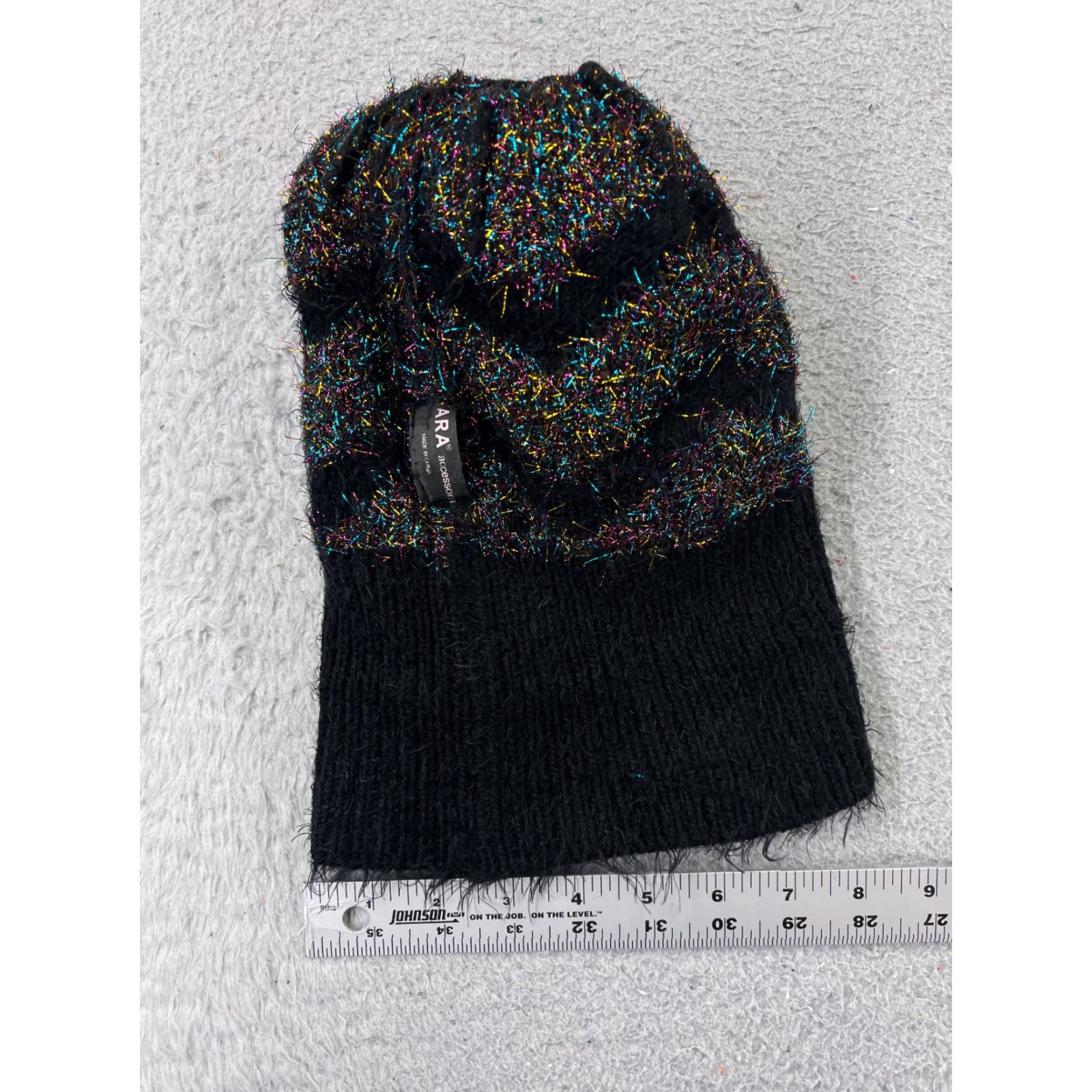 Zara ZARA Beanie Womens One Size Black Glitter Knit Acrylic Ski Pom - Outdoor Ski Womens Size ONE SIZE - 6 Thumbnail