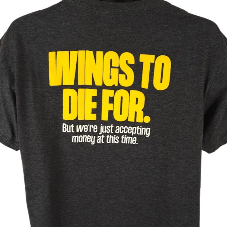 Vintage Buffalo Wild Wings T Shirt Mens Size Large Dark Gray Wings To Die For Snack Tee Shirt Size US L / EU 52-54 / 3 - 2 Thumbnail