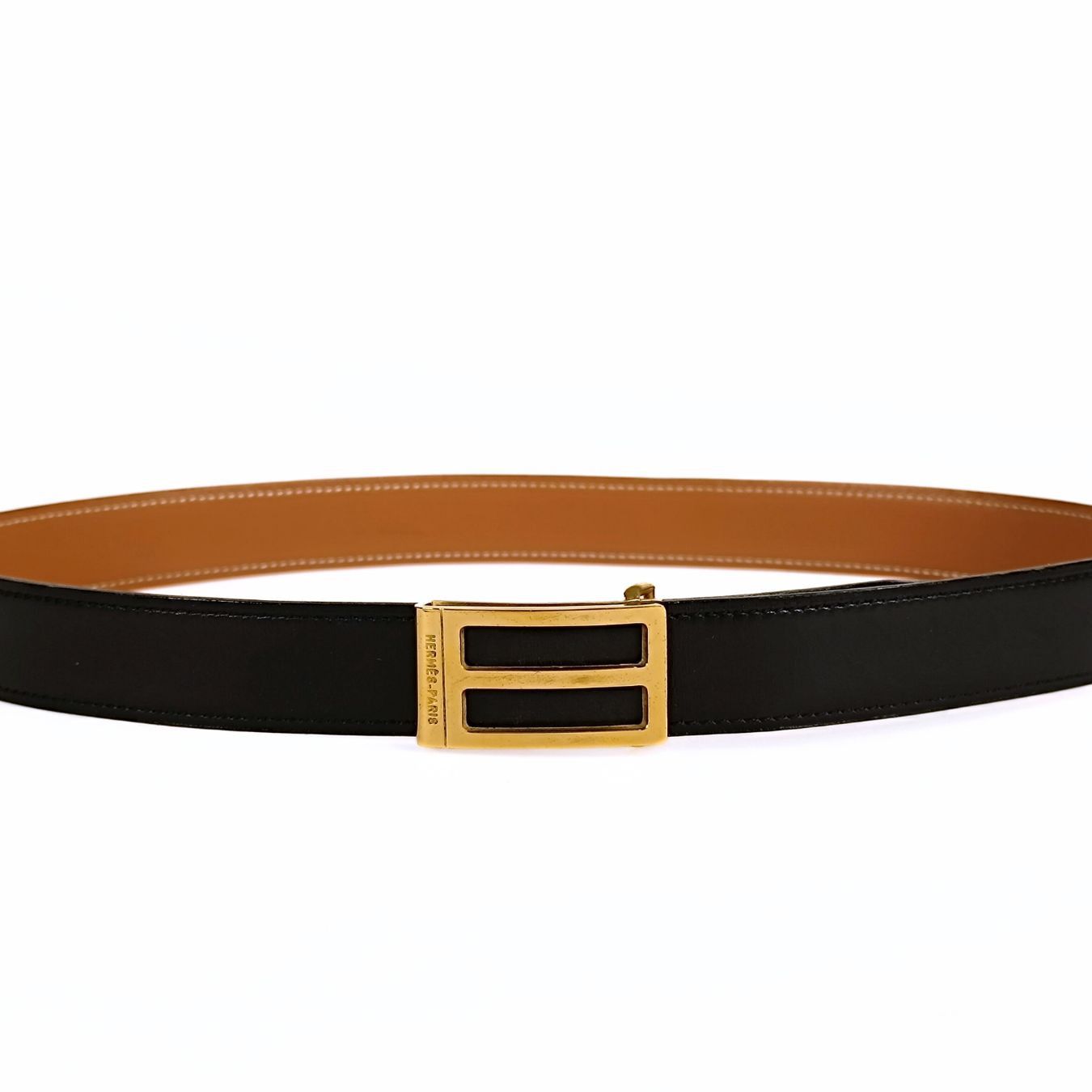image of Hermes Vintage Two-Tone Leather Belt From 1984 in Black, Women's