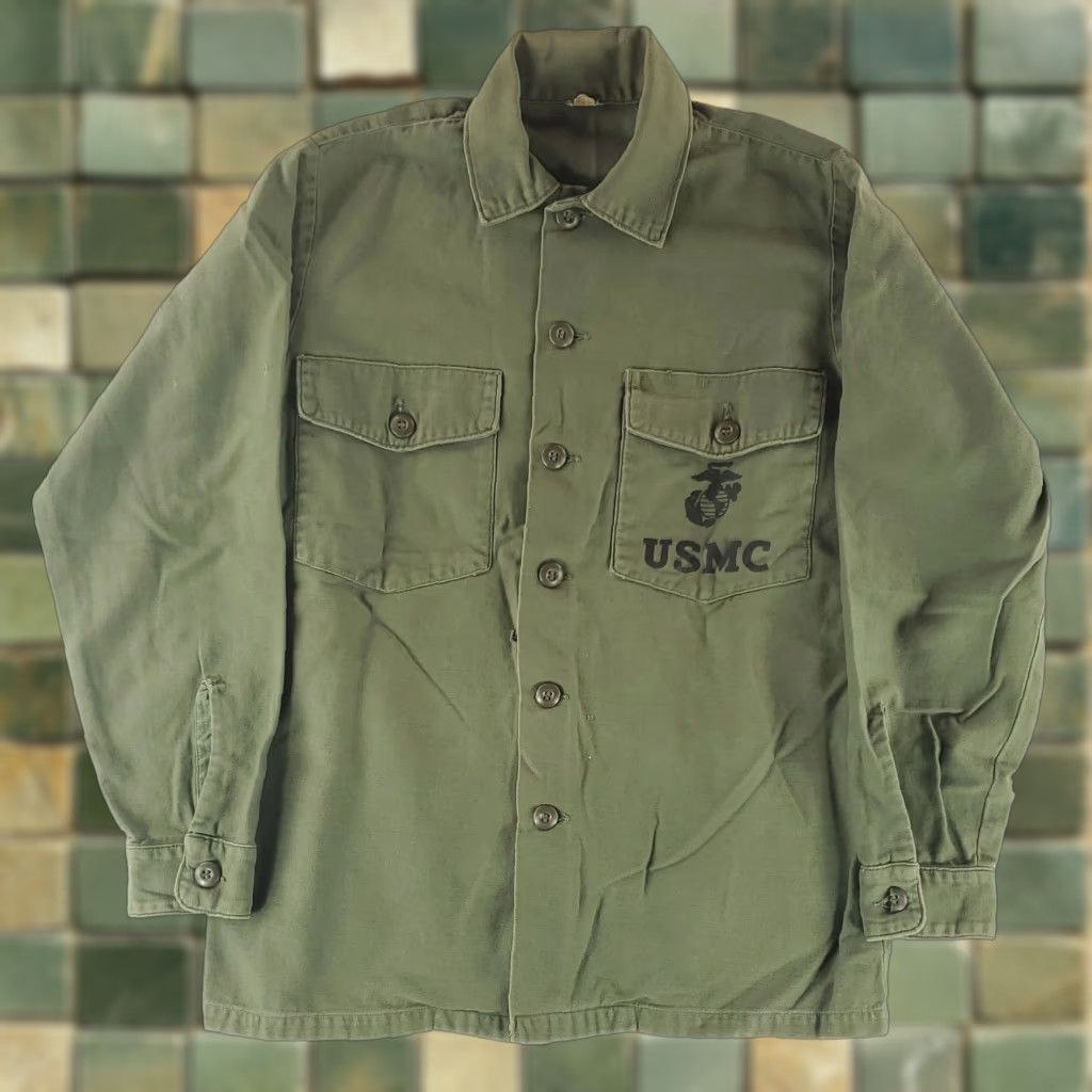 Vintage VINTAGE USMC US Military VTG 70s Vietnam OG 107 Class 1 Field Shirt Green Mens 44 L Long Sleeve Shirt Mens Green Size US L / EU 52-54 / 3 - 1 Thumbnail