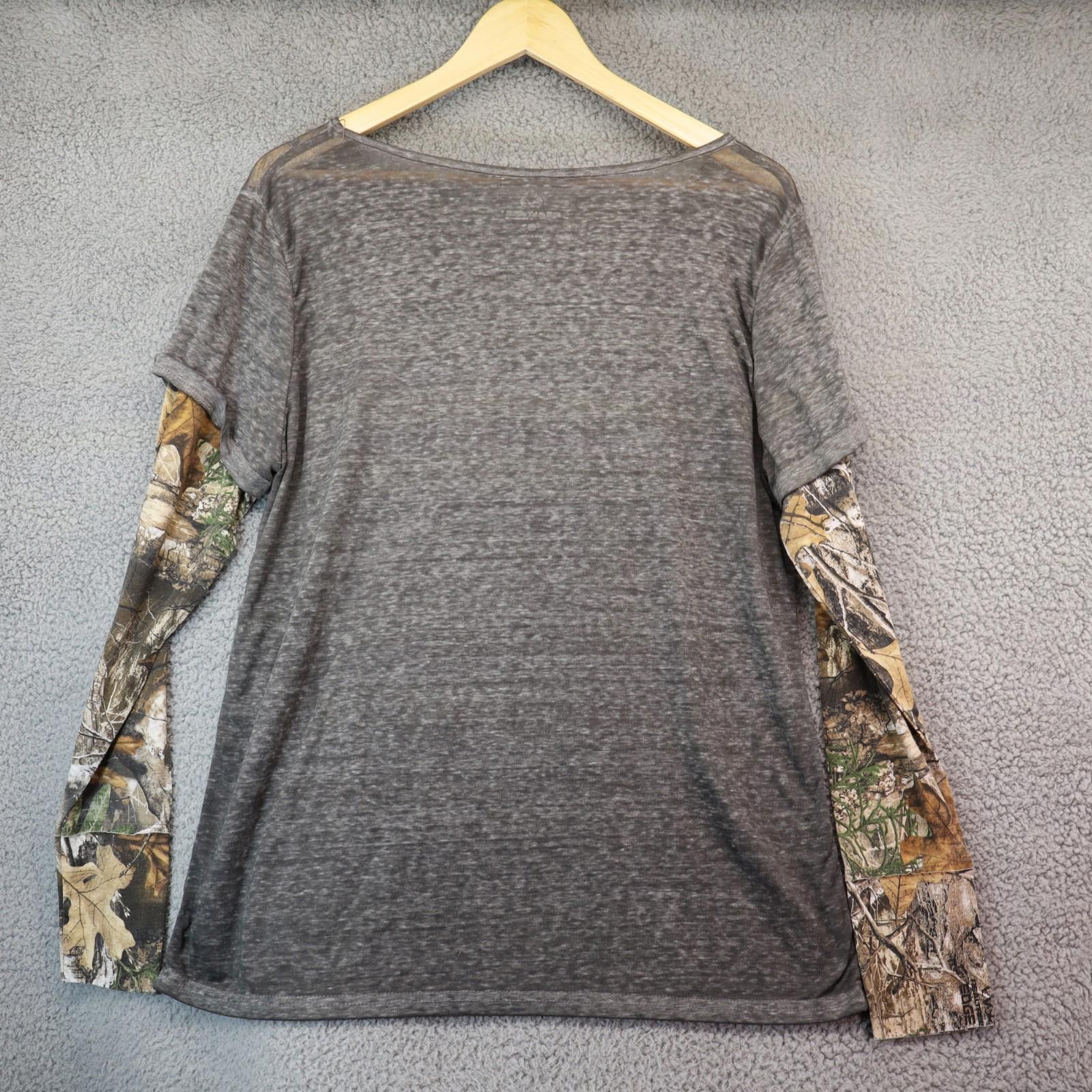 Realtree Realtree Camo Crew Neck Long Sleeve Shirt Womens Large Grey Size ONE SIZE - 7 Thumbnail