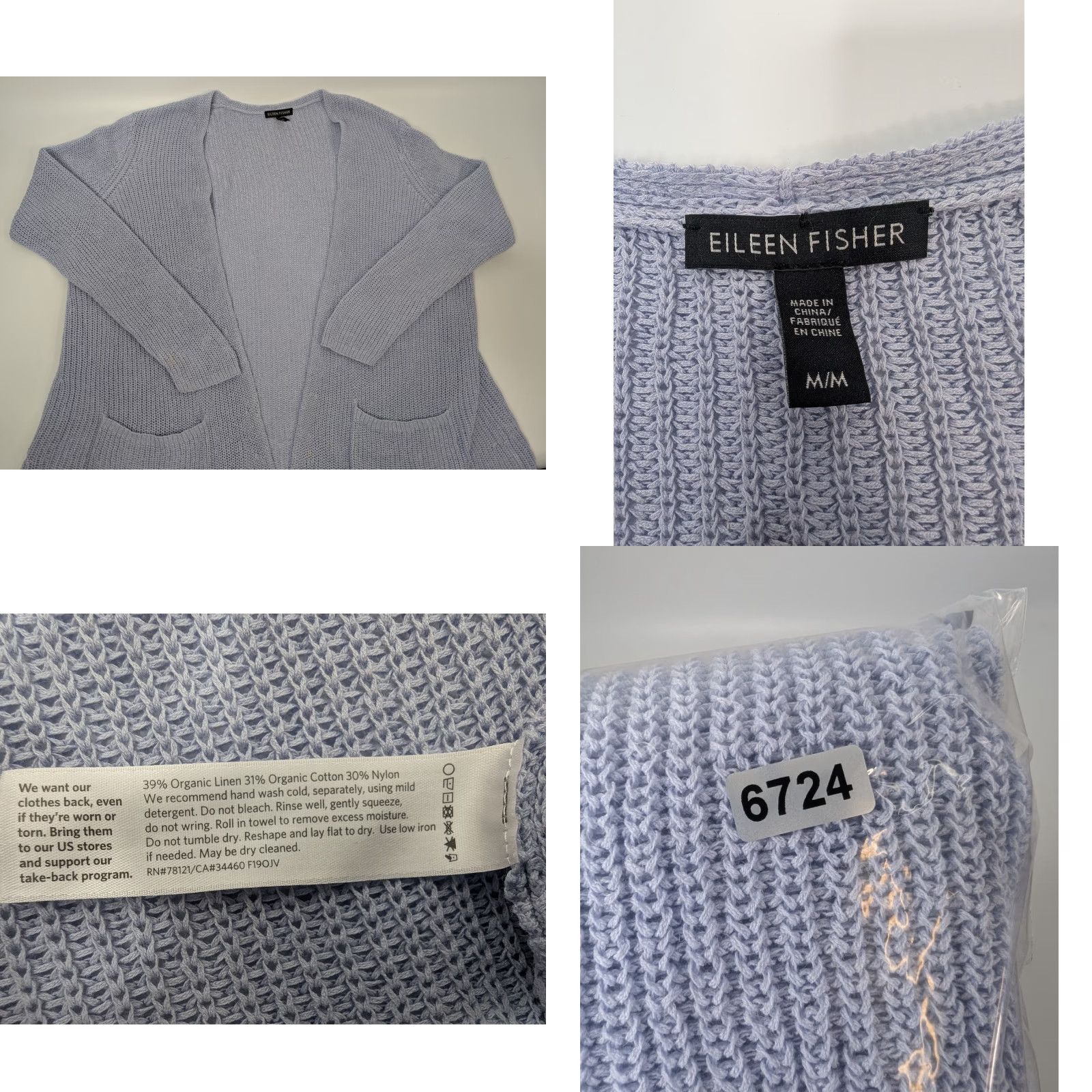 Eileen Fisher Eileen Fisher Blue Cardigan Open Front Size Medium Linen Cotton Blend Women Sweater Size M / US 6-8 / IT 42-44 - 8 Thumbnail