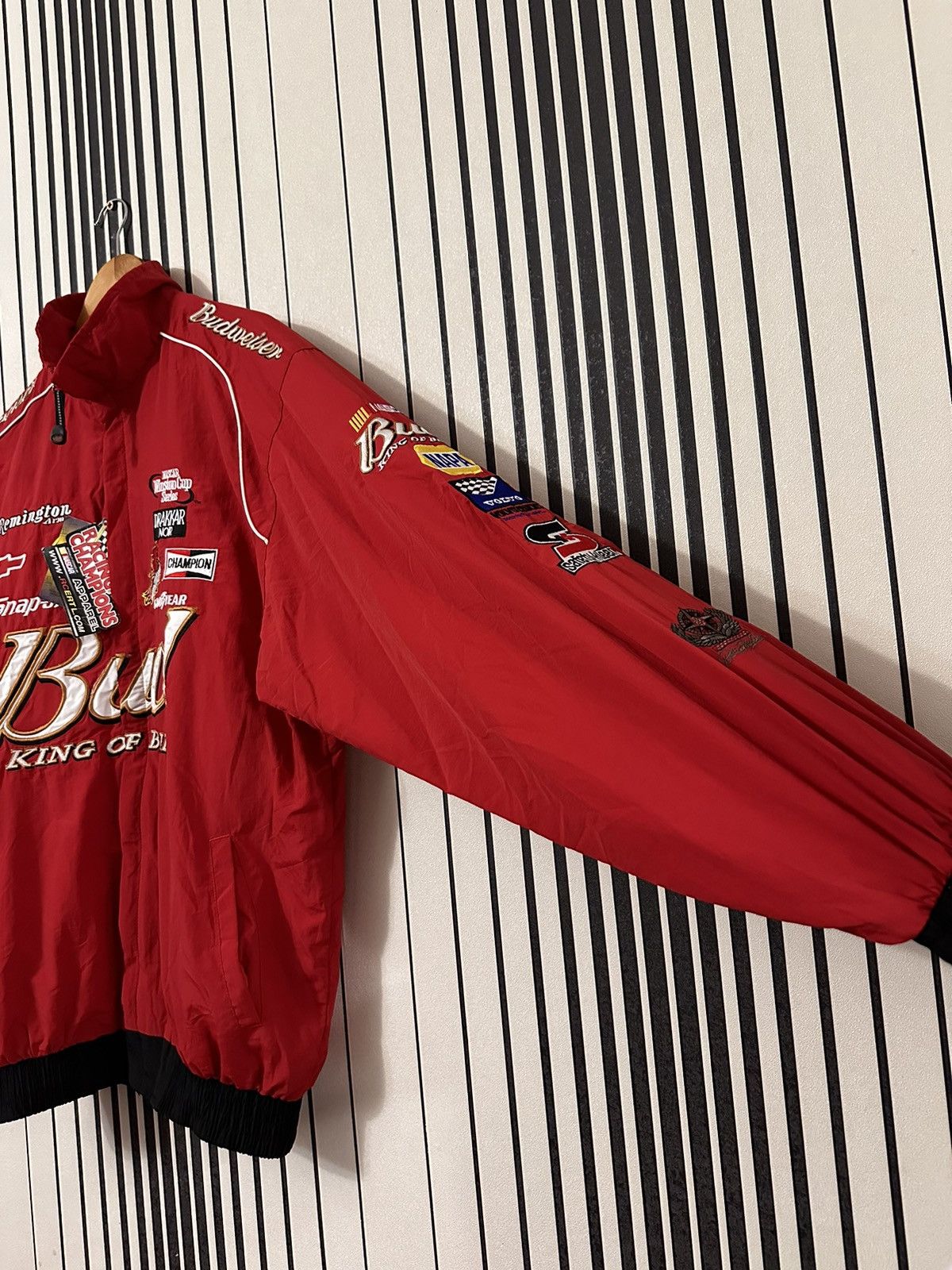Budweiser 00’s Nascar Bud Y2k Multi-Patched Red Racing Jacket Size US XL / EU 56 / 4 - 10 Thumbnail