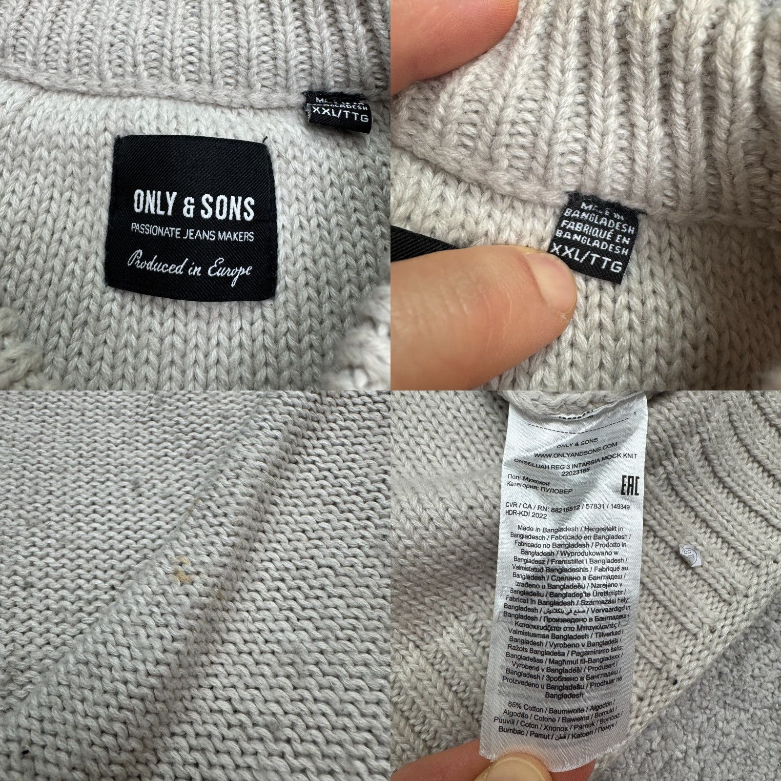 ONLY & SONS ONLY & SONS Sweater Mens 2XL Gray Mock Neck Pullover Knit Graphic Logo Classic Preppy Size US XXL / EU 58 / 5 - 8 Thumbnail