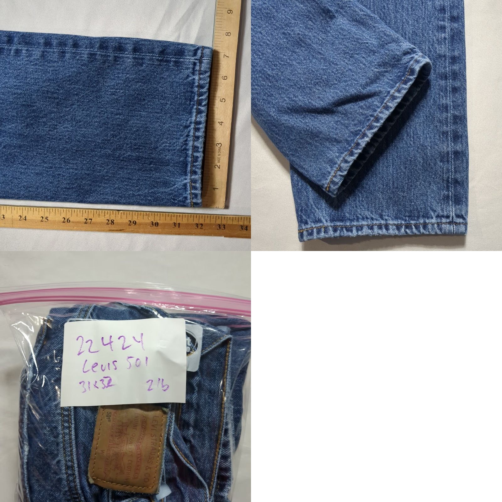 Levi's Levi's Premium 501 Original Fit Jeans Mens W31 L32 Denim Blue 5-Pocket Straight Regular Button Fly Leather Back Patch Size US 31 - 9 Thumbnail