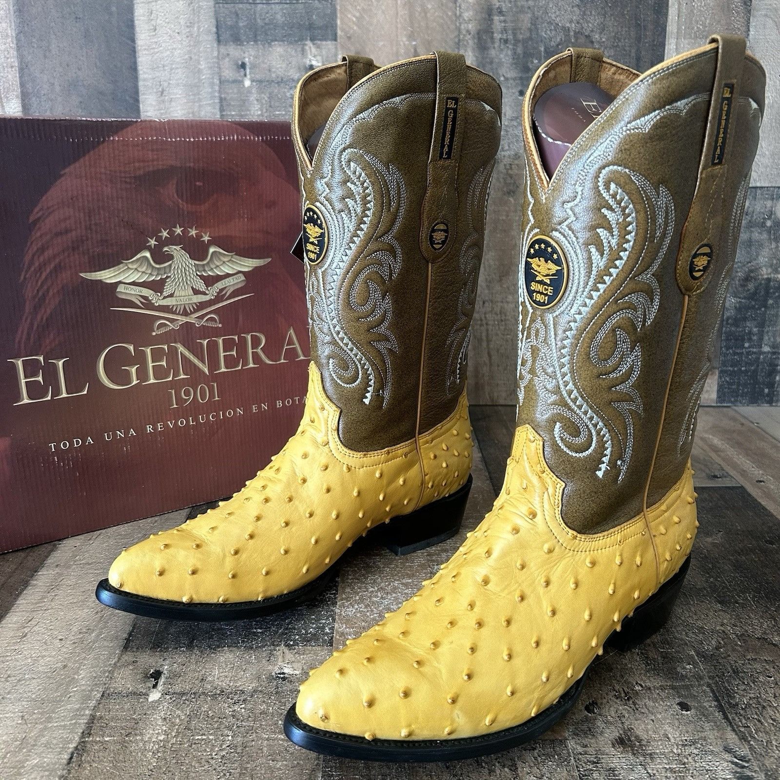 Vintage El General Ostrich Print Western Cowboy Boots Mens 11 EE Size US 11 / EU 44 - 3 Thumbnail