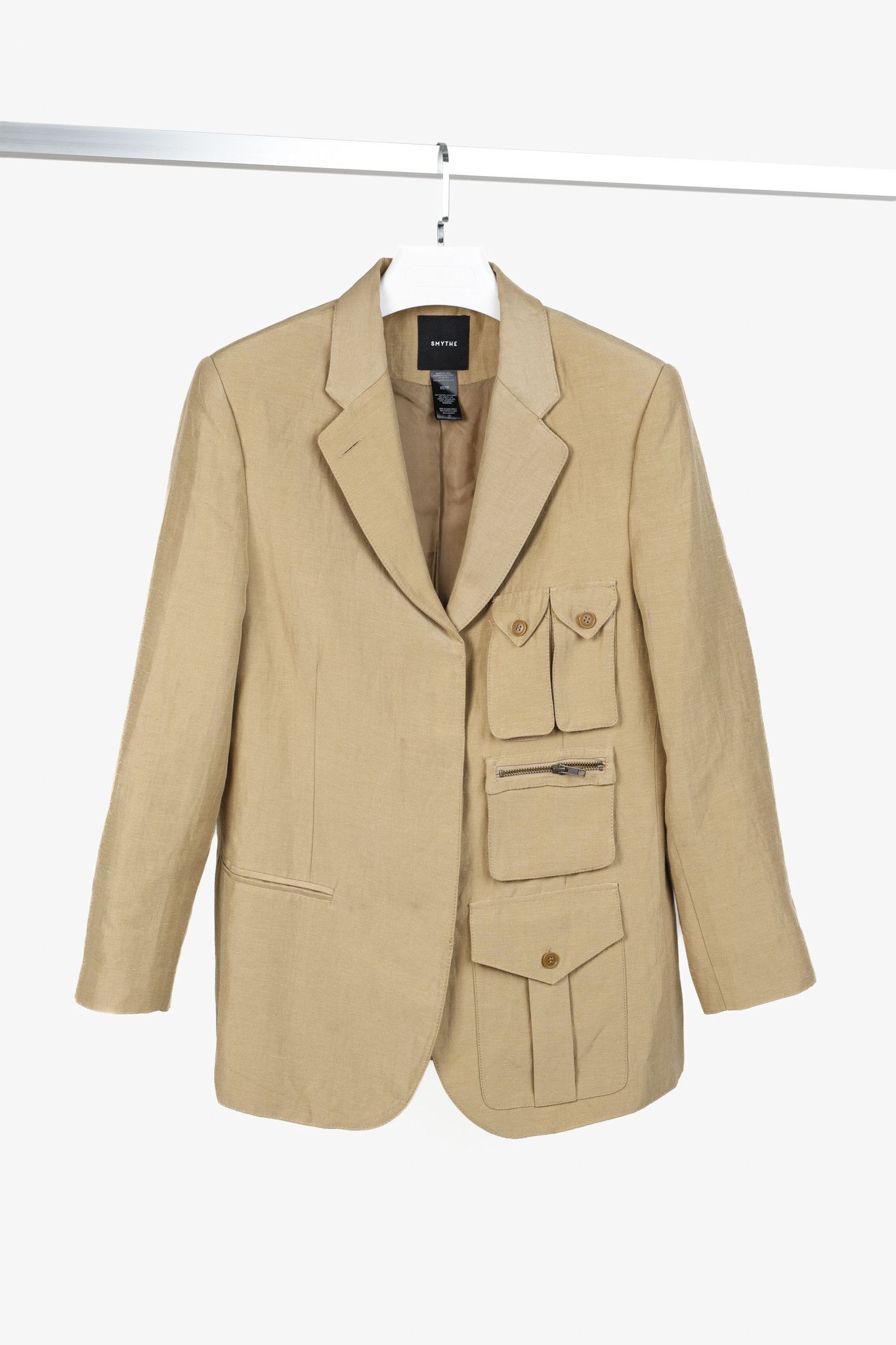 SMYTHE Smythe Surplus Khaki Linen-Blend Cargo Blazer Size XS / US 0-2 / IT 36-38 - 1 Thumbnail