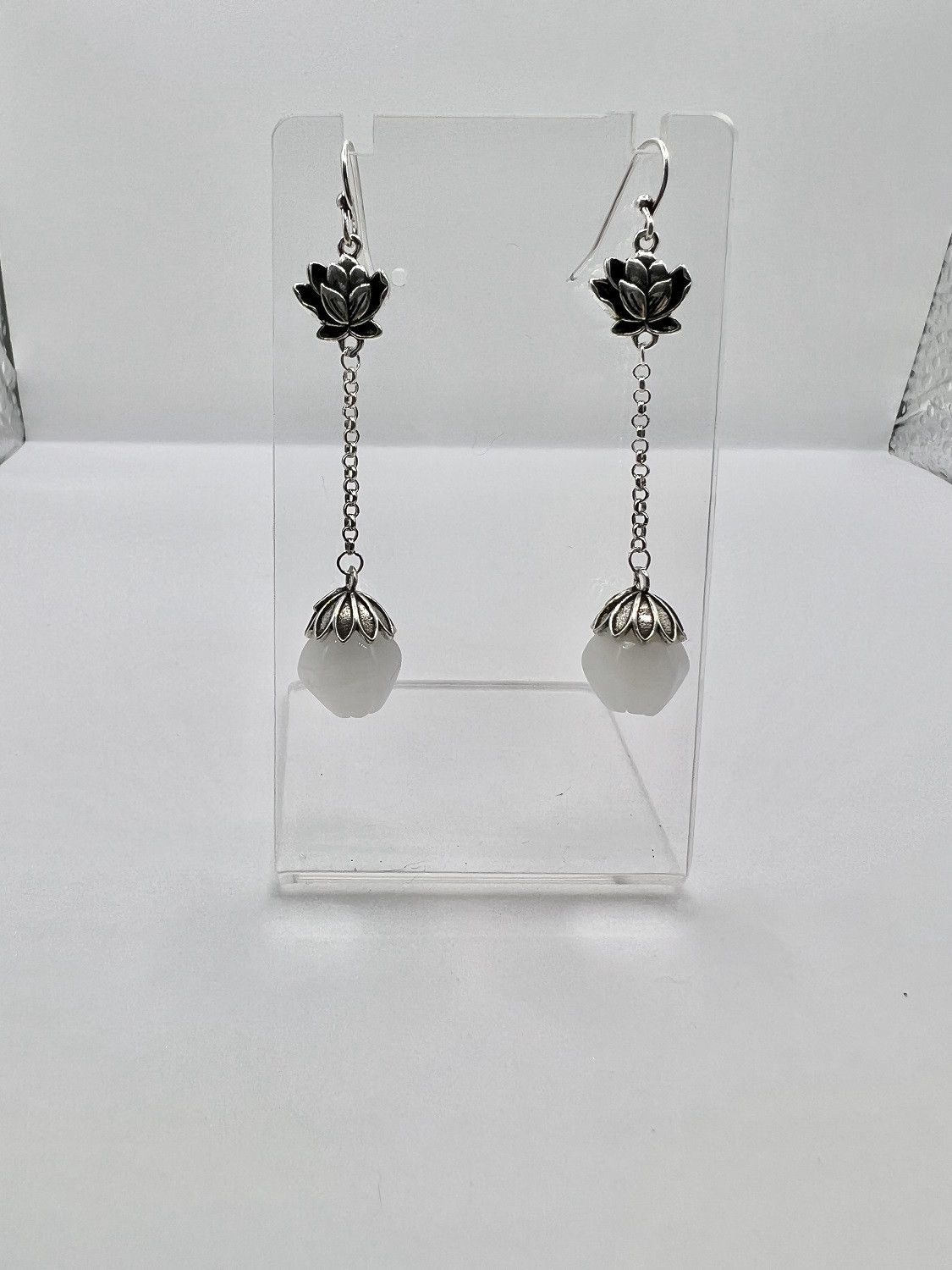 Jewelry White Jade Silver Dangle Earrings Size ONE SIZE - 3 Thumbnail