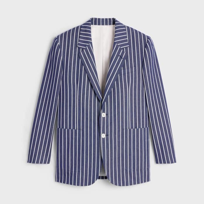 Celine o1bcso1str0725 2V59P2 Jide Jacket in Bleu/Craie Size S / US 4 / IT 40 - 1 Thumbnail
