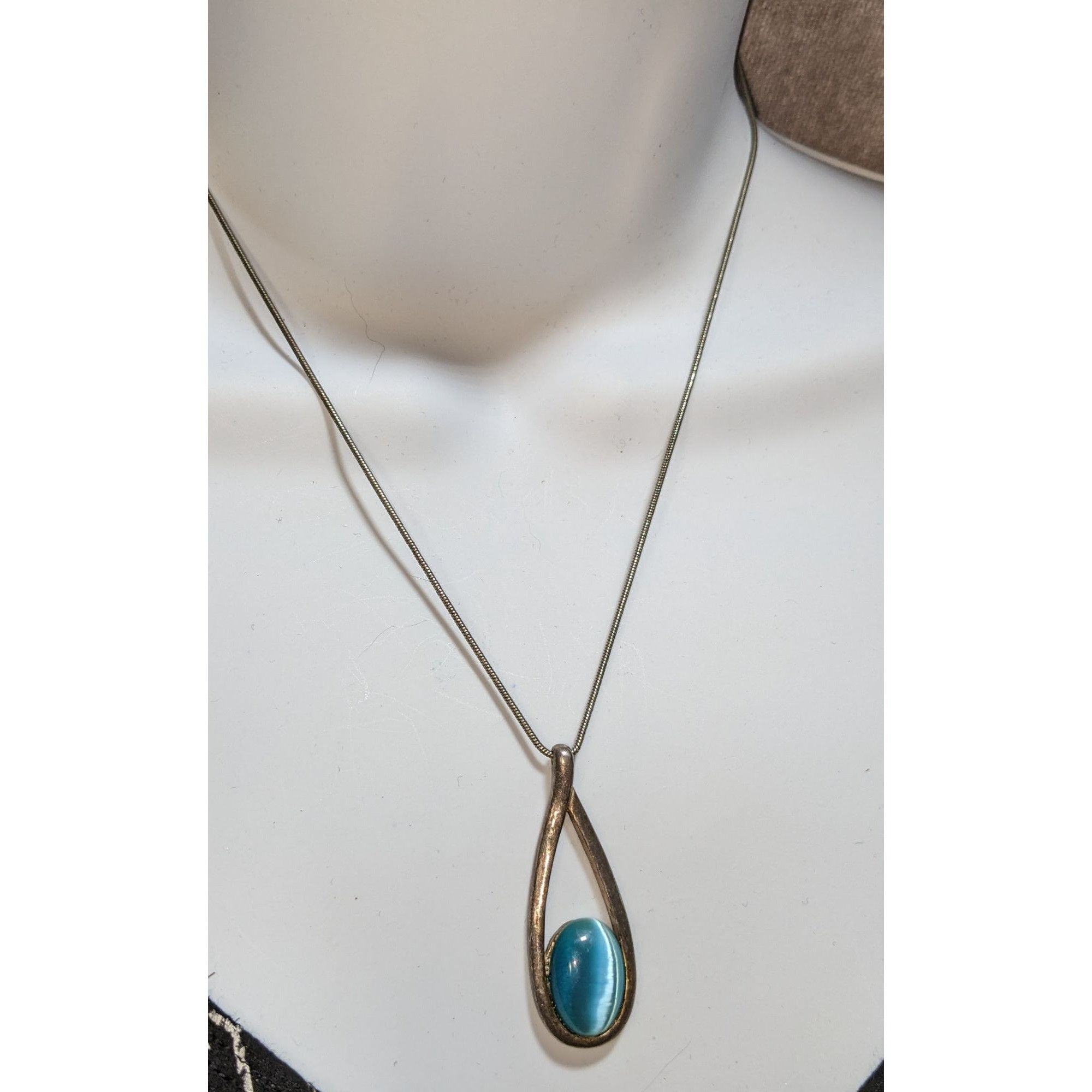 Other Whimsical Teardrop Pendant Necklace With Blue Cat Eye Stone Size ONE SIZE - 4 Thumbnail