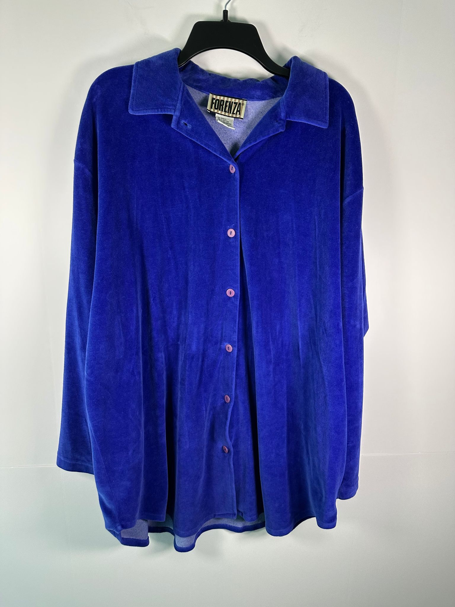 Other Forenza Shirt Womens XL Velour Button Up Long Sleeve Royal Size XL / US 12-14 / IT 48-50 - 1 Thumbnail