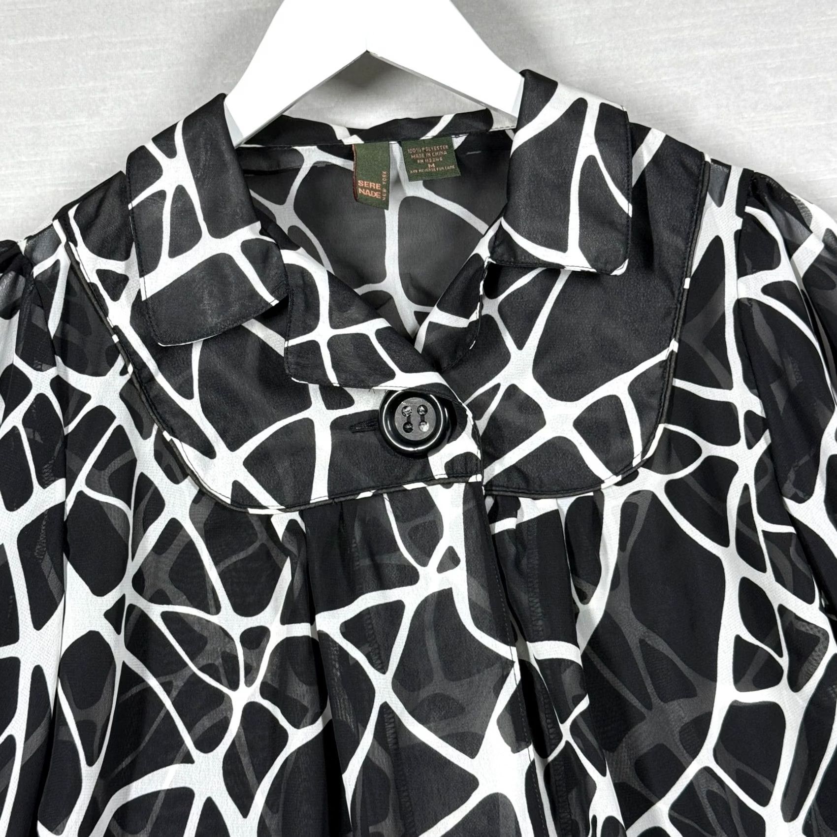 Vintage Serenade Top Womens Medium Black White Chic Flowy Office Casual Size M / US 6-8 / IT 42-44 - 3 Thumbnail