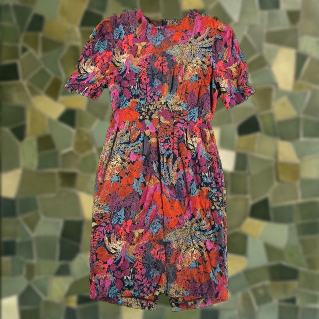 Pinko Positive Attitude 100% Rayon Short Sleeve Sheath Dress Small Vintage Women Knee Length Orange Pink Blue Dress Size 28" / US 6 / IT 42 - 1 Thumbnail