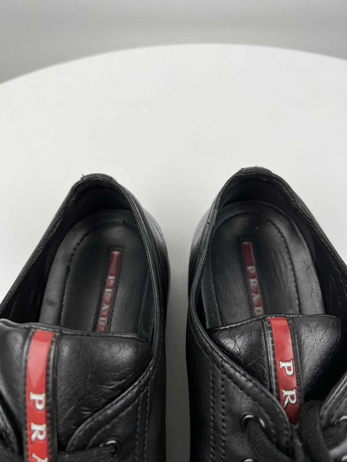 Prada PRADA Sneakers Low-Top Leather Shoes Red Tab Logo Black Wmns Size US 6.5 / IT 36.5 - 20 Thumbnail