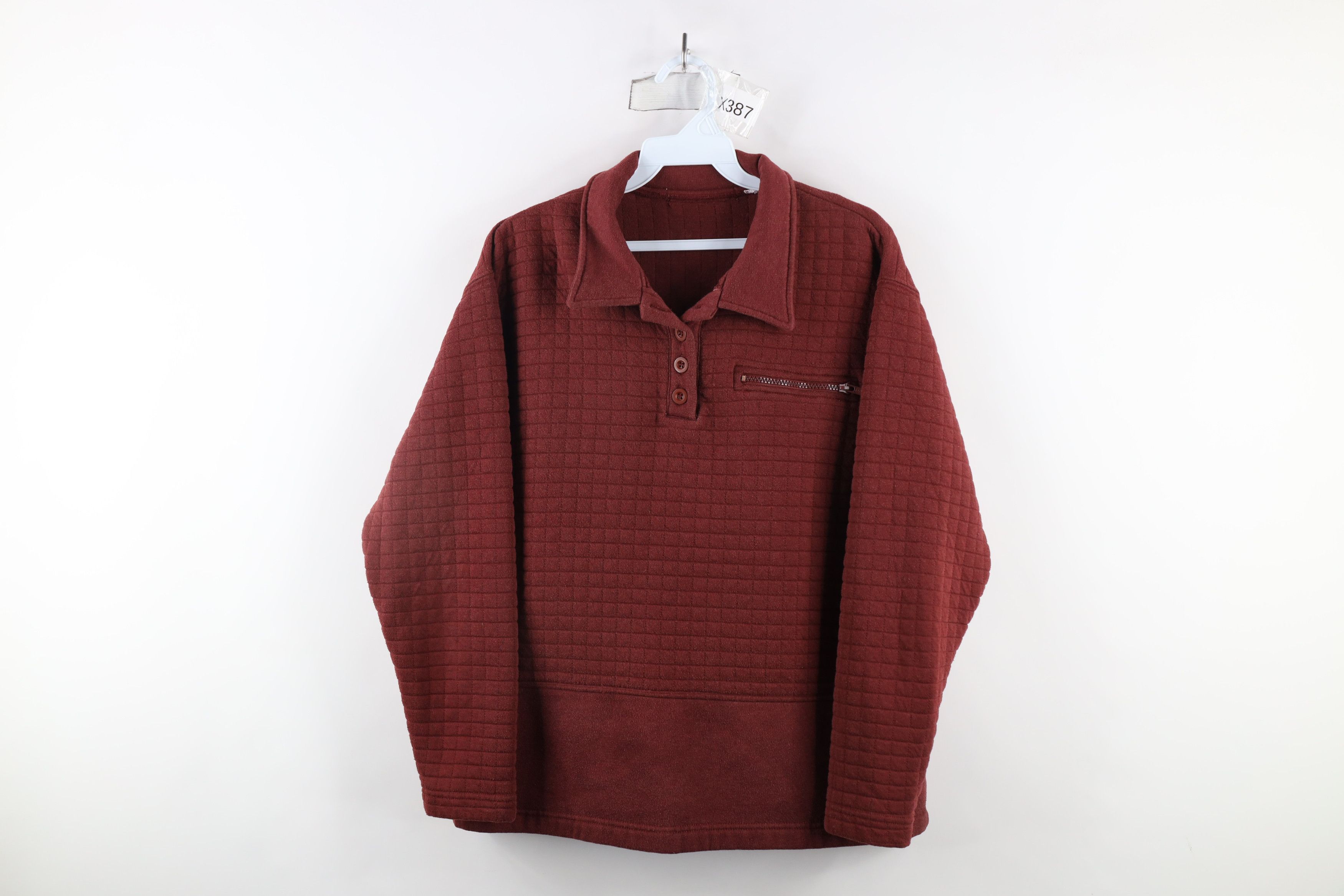 Vintage Vintage 90s Streetwear Henley Collared Sweatshirt Red Size L / US 10 / IT 46 - 1 Thumbnail