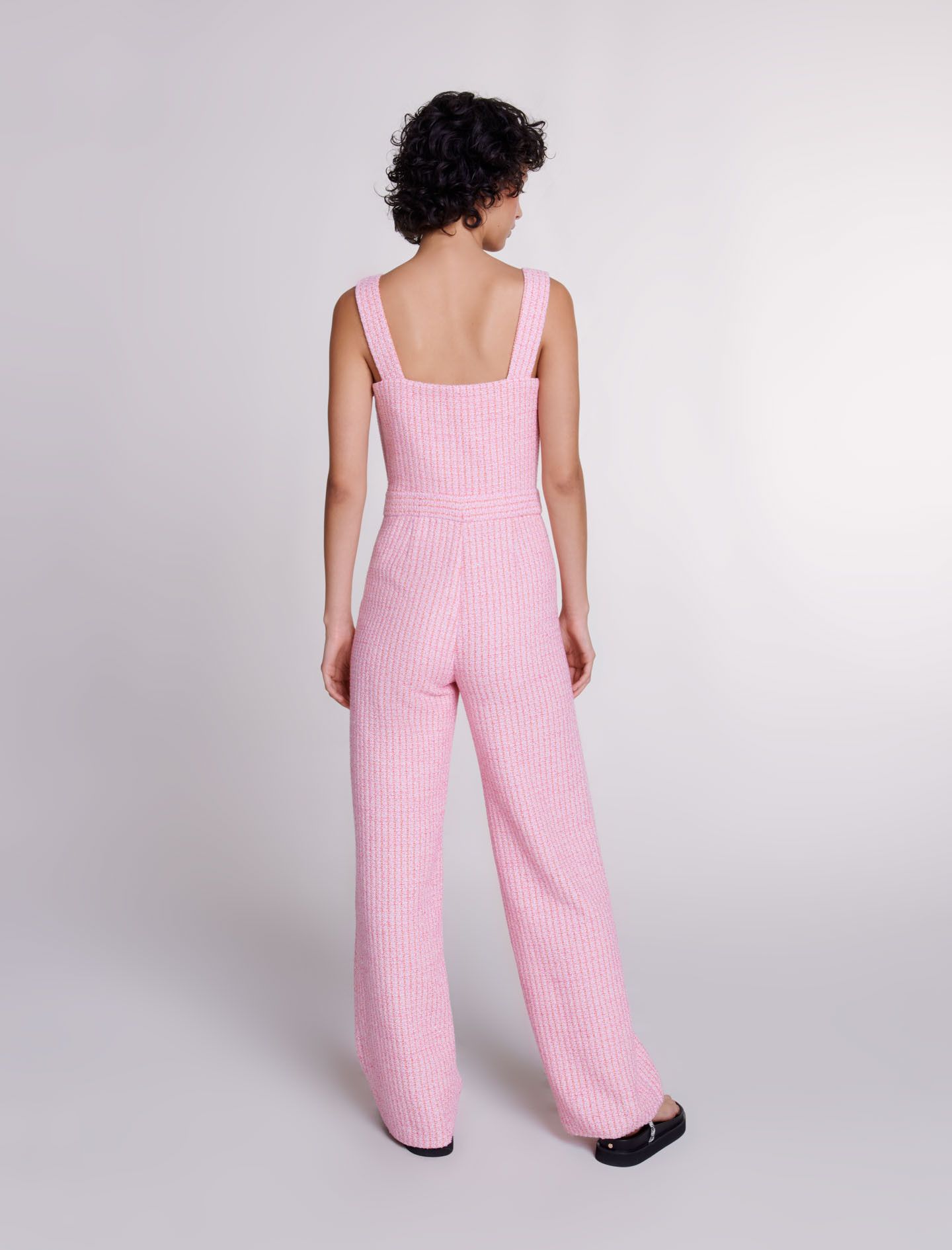 Maje Pink Orange Tweed Jumpsuit Size 26" / US 2 / IT 38 - 3 Thumbnail
