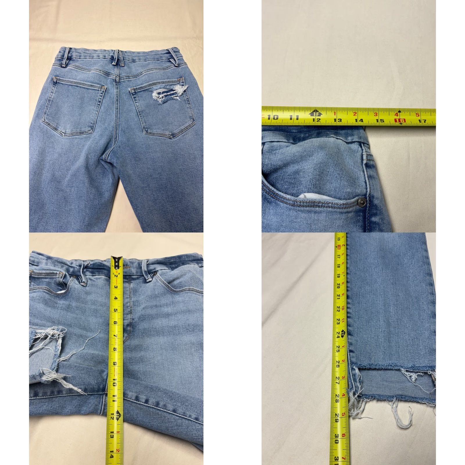 Good American Good American Good Legs Step Hem Jeans Indigo Distressed Blue 29 30 Inseam 27/28 5-Pocket Denim Stretch Slim High Rise Womens Jeans Size 29" - 8 Thumbnail
