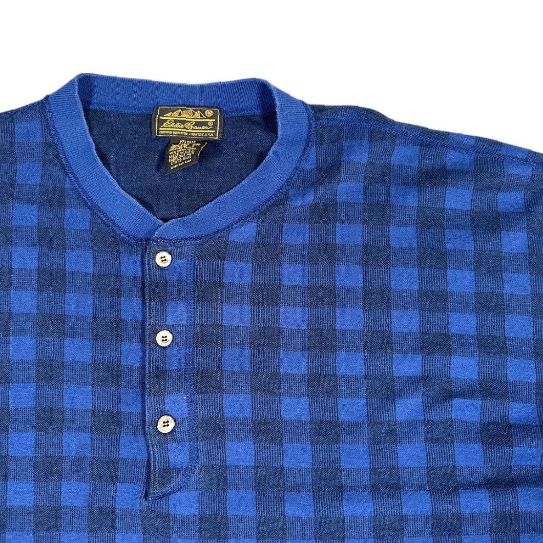 Eddie Bauer VINTAGE Eddie Bauer shirt Adult 2XL Blue Buffalo Check Plaid Henley USA 90s Mens Size US XXL / EU 58 / 5 - 2 Thumbnail