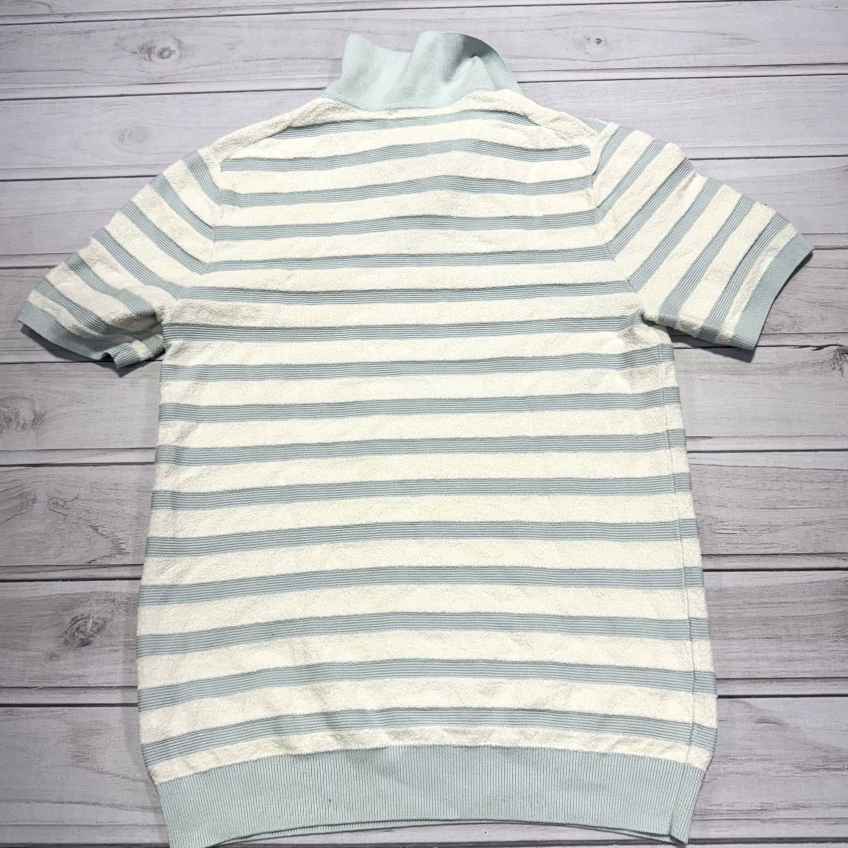 Reiss Reiss Polo Shirt Mens S Cream Blue Terry Cloth Resort Wear Casual Polo Shirt Size US S / EU 44-46 / 1 - 3 Thumbnail