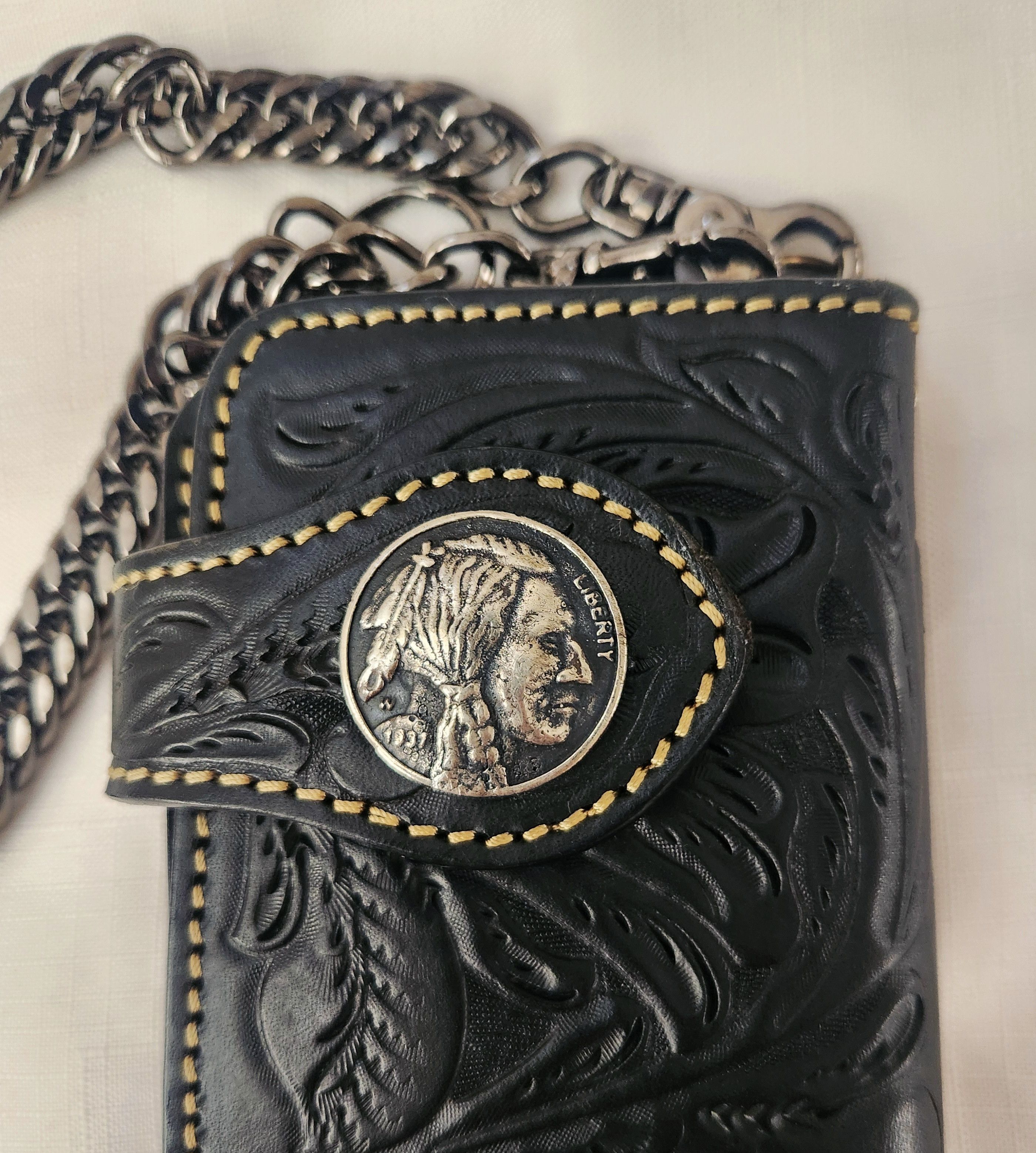 Other Indian Tattoo Genuine Leather Black Western Biker Wallet Size ONE SIZE - 3 Thumbnail