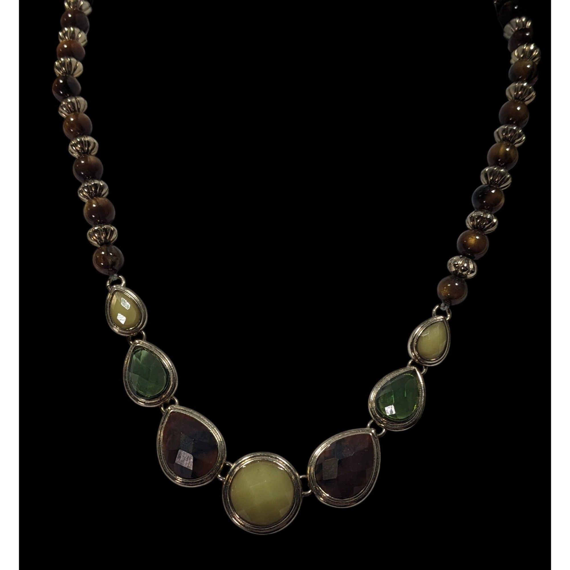 Other Vintage Brown And Green Gemmed Necklace With Brown And Silve Size ONE SIZE - 4 Thumbnail
