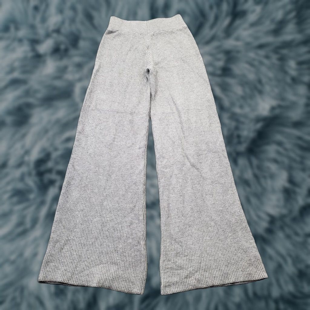 Vintage Sincerely Jules Pants Women Medium Gray Knit Wide-Leg Elastic Waist Trouser Size 32" / US 10 / IT 46 - 1 Thumbnail
