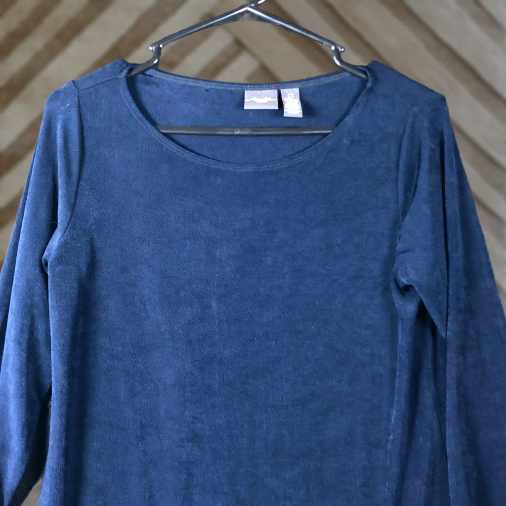 Vintage Chicos Travelers Women Blouse Blue 3/4 Sleeve Asymmetrical Hem Tunic Stretch S Regular Casual Workwear Travel Wedding Size S / US 4 / IT 40 - 1 Thumbnail