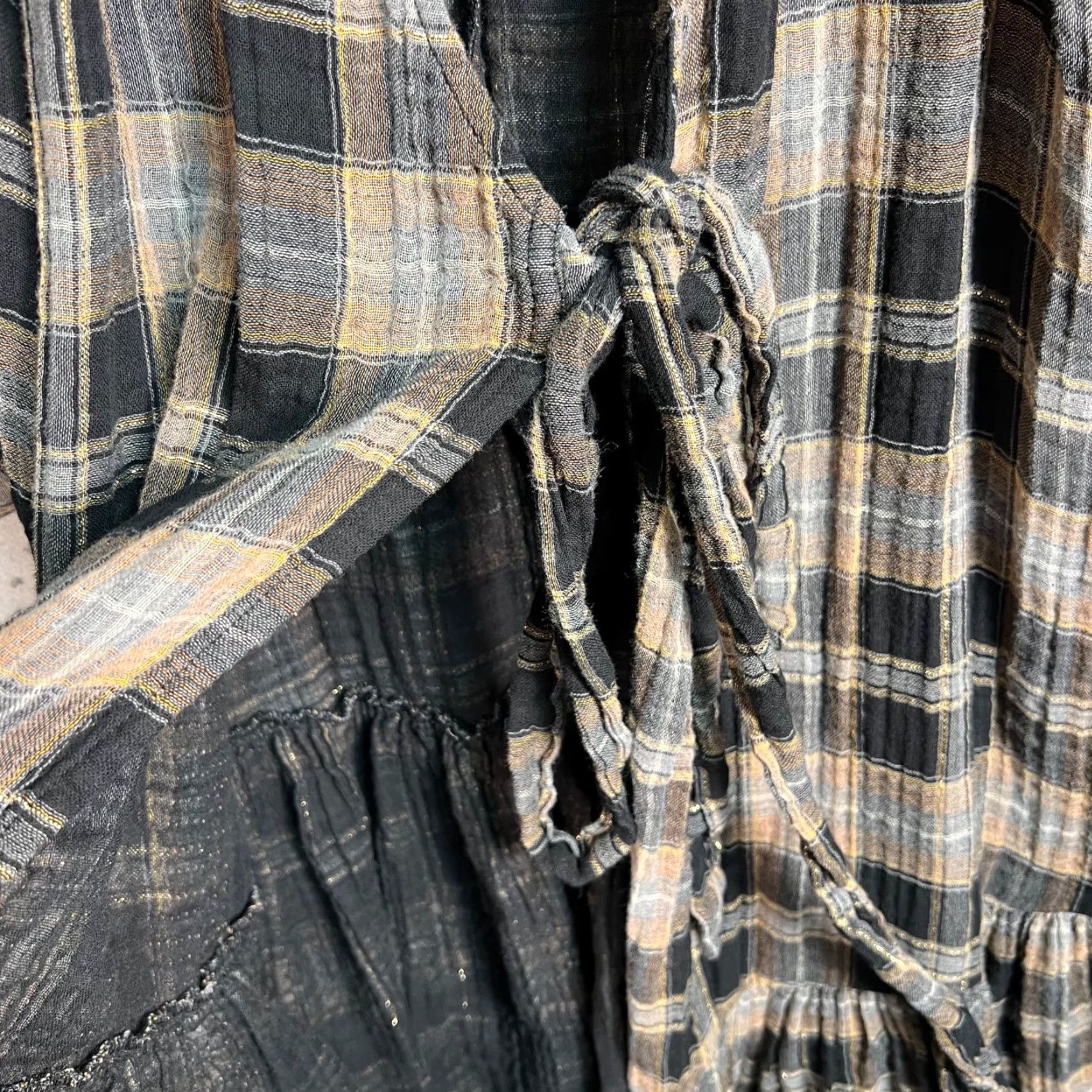 Apiece Apart Apiece Apart Womens Dress Midi Plaid Tie-Front Black/Beige Cotton Blend M Size M / US 6-8 / IT 42-44 - 7 Thumbnail