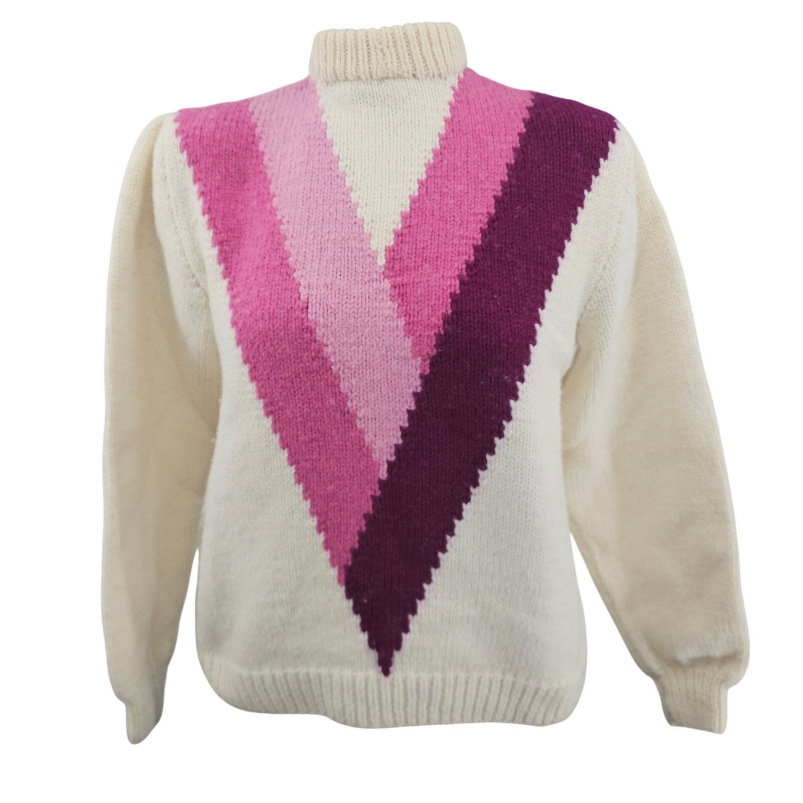 Vintage Vintage 70s Wool Ski Sweater Beige Pink Cabincore S 3848 Size S / US 4 / IT 40 - 1 Thumbnail
