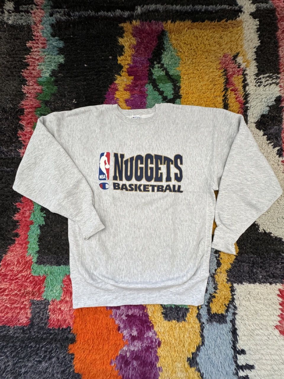 image of Champion x NBA Vintage Denver Nuggets Reverse Weave Sweatshirt in Grey, Men's (Size XL)