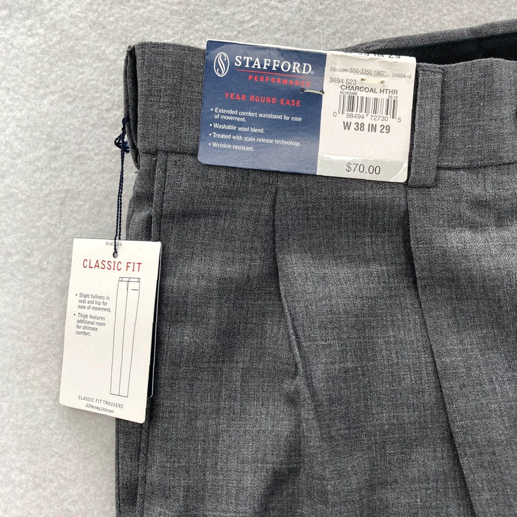 Stafford VINTAGE Stafford Performance Dress Pants Mens 38x27 Charcoal Gray Wool Pleated Business Size US 38 / EU 54 - 3 Thumbnail