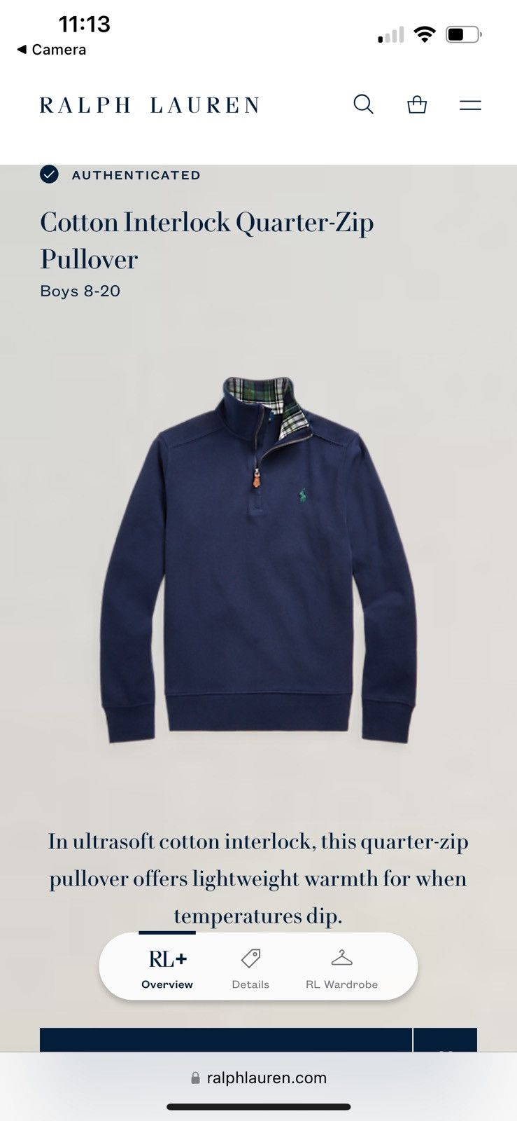 Polo Ralph Lauren × Ralph Lauren Navy Blue Polo Ralph Lauren Quarter Zip Size US L / EU 52-54 / 3 - 7 Thumbnail