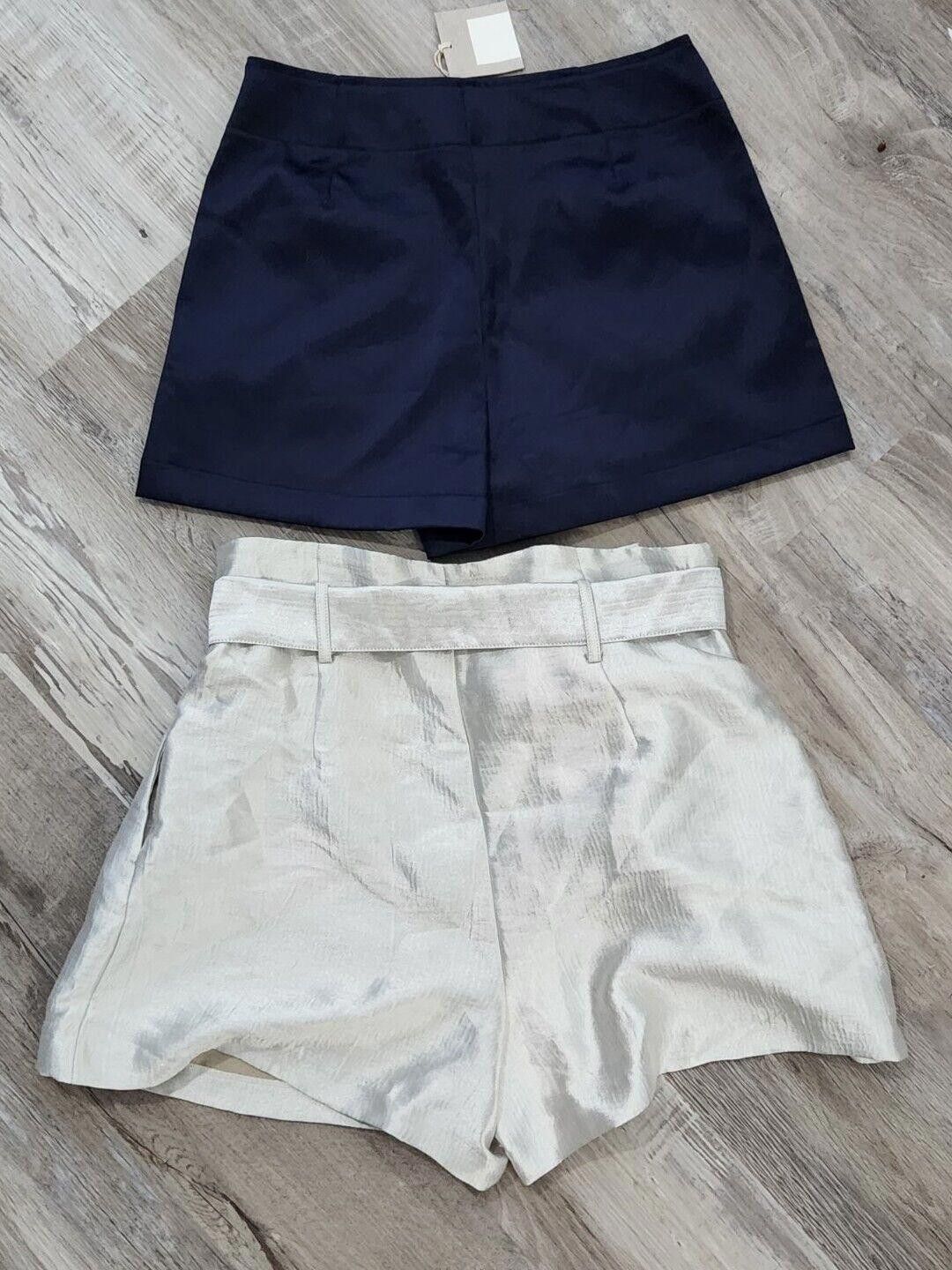 Zara Zara Shorts Lot Two Pairs Silver Blue Flat Front High Waist Size 26" / US 2 / IT 38 - 2 Thumbnail