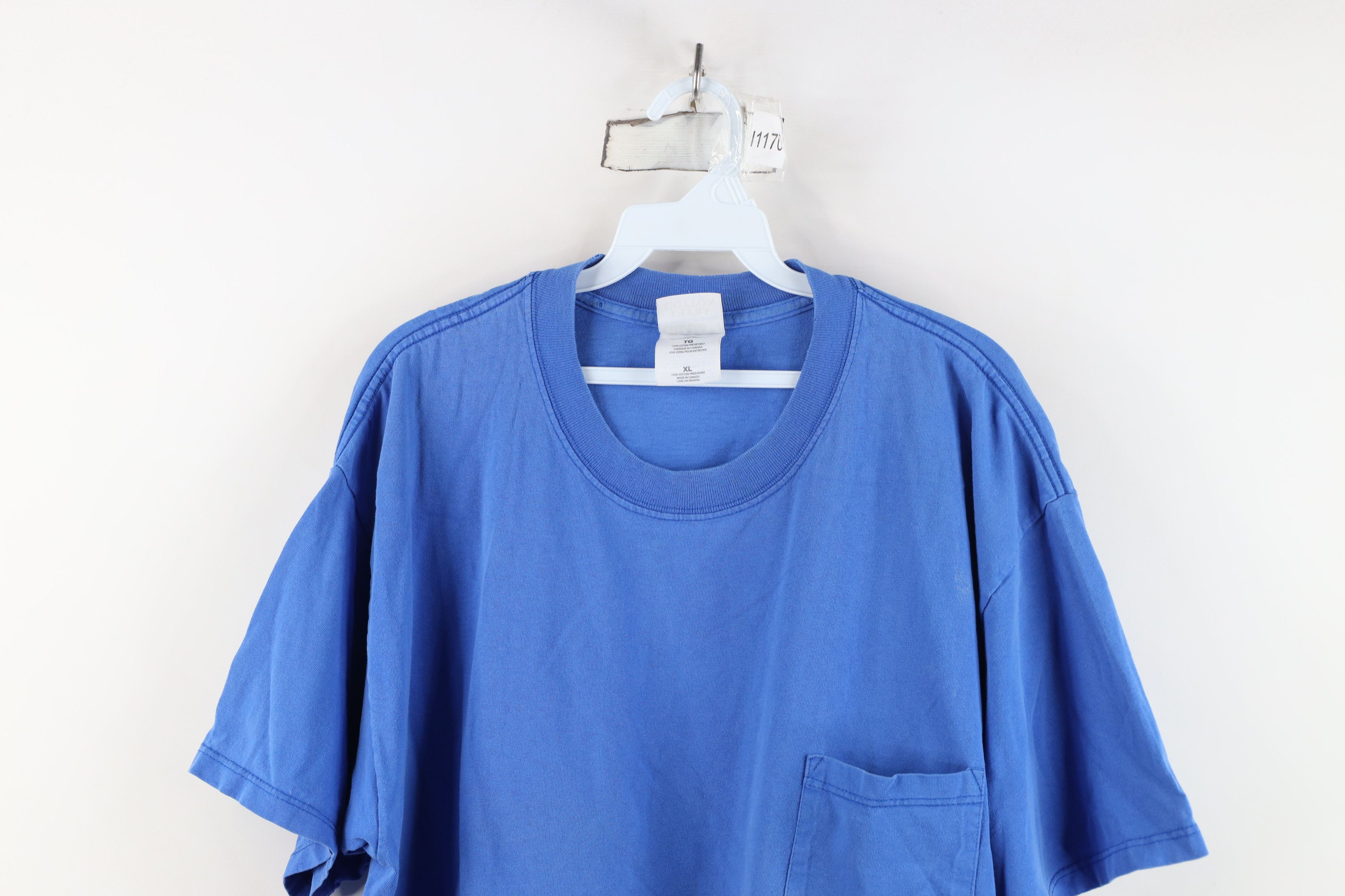 Vintage Vintage 90s Streetwear Heavyweight Cotton T-Shirt Royal Blue Size US XL / EU 56 / 4 - 2 Thumbnail