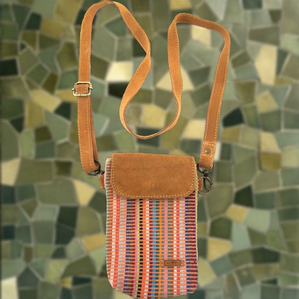 Vintage Woven Brown 100% Suede Leather Pink Green Weave Mini Crossbody Satchel Purse Size ONE SIZE - 1 Thumbnail