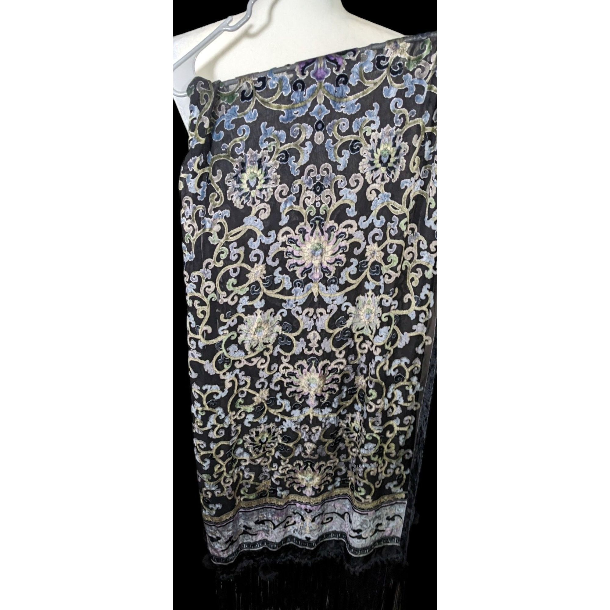 Other Vintage Fantasy Black And Pastel Velvet Burnout Scarf With F Size ONE SIZE - 1 Thumbnail