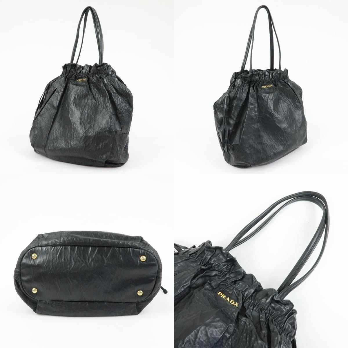 Prada Prada Drawstring Leather Bucket Bag Black Size ONE SIZE - 3 Thumbnail