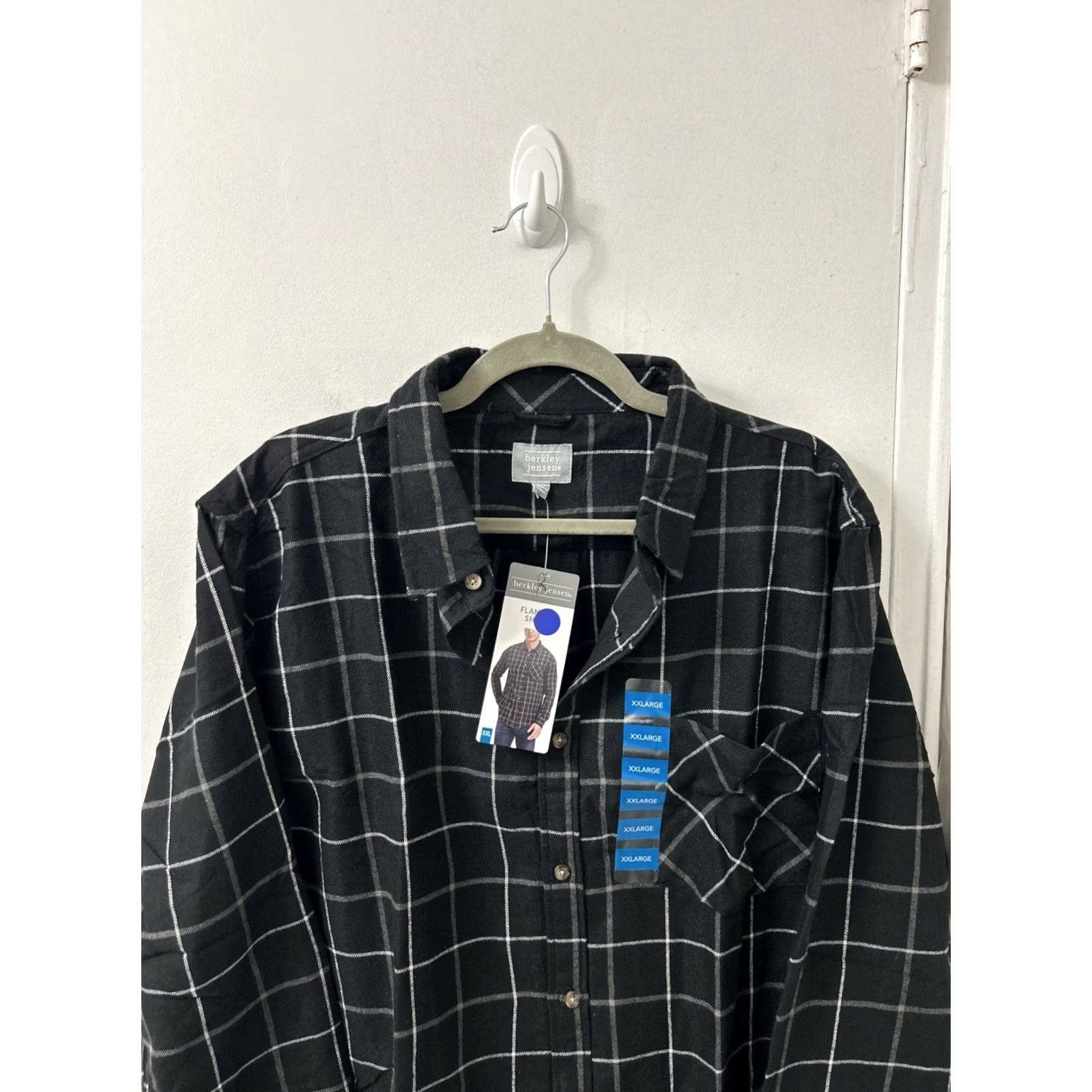 Vintage Berkley Jensen Flannel Shirt Mens 2XL Black Windowpane Plaid Button Down L/S NWT Size US XXL / EU 58 / 5 - 2 Thumbnail