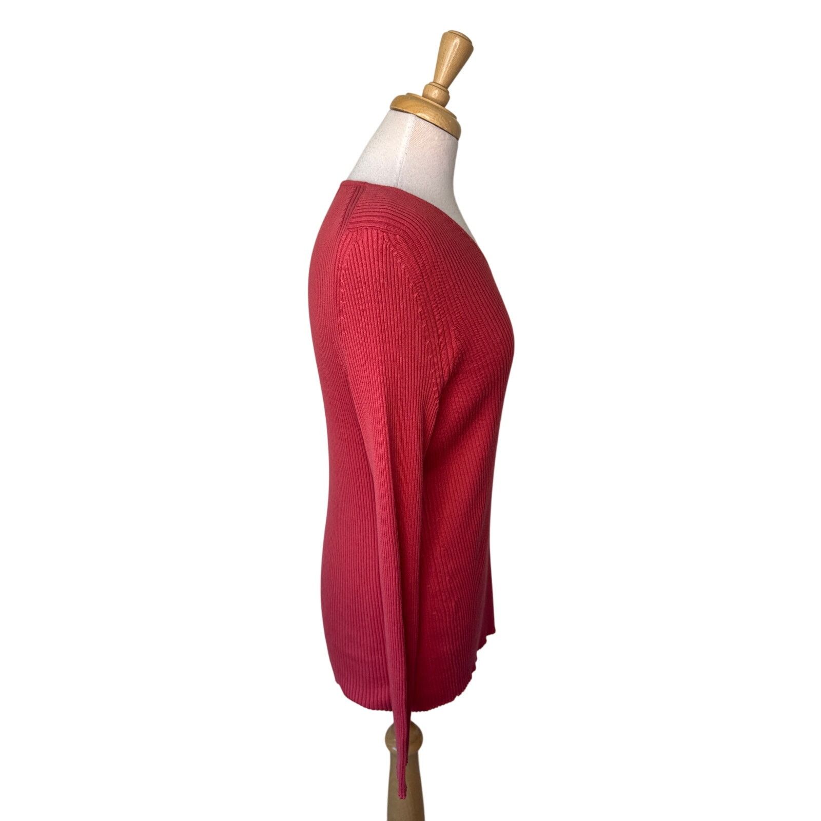 Other PERUVIAN CONNECTION Ribbed V Neck Long Sleeve Sweater Red Size XL / US 12-14 / IT 48-50 - 4 Thumbnail