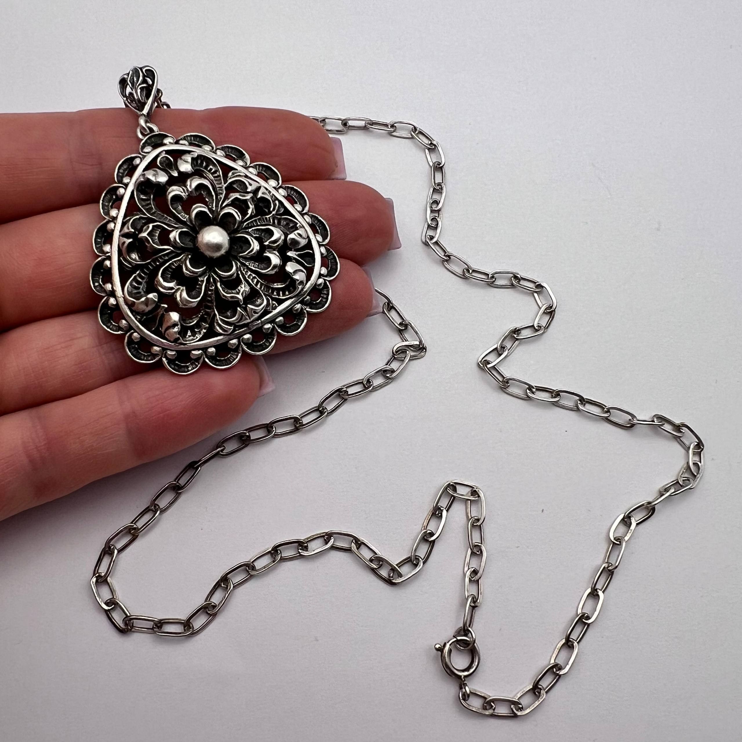 Vintage Vintage German 835 Silver Filigree Pendant with Chain 21.2g Size ONE SIZE - 1 Thumbnail