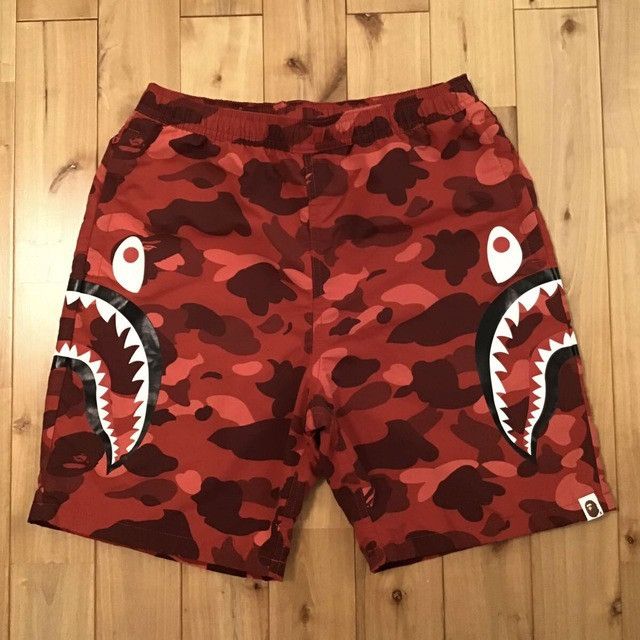 Bape BAPE Red camo shark beach shorts a bathing ape size M Grailed