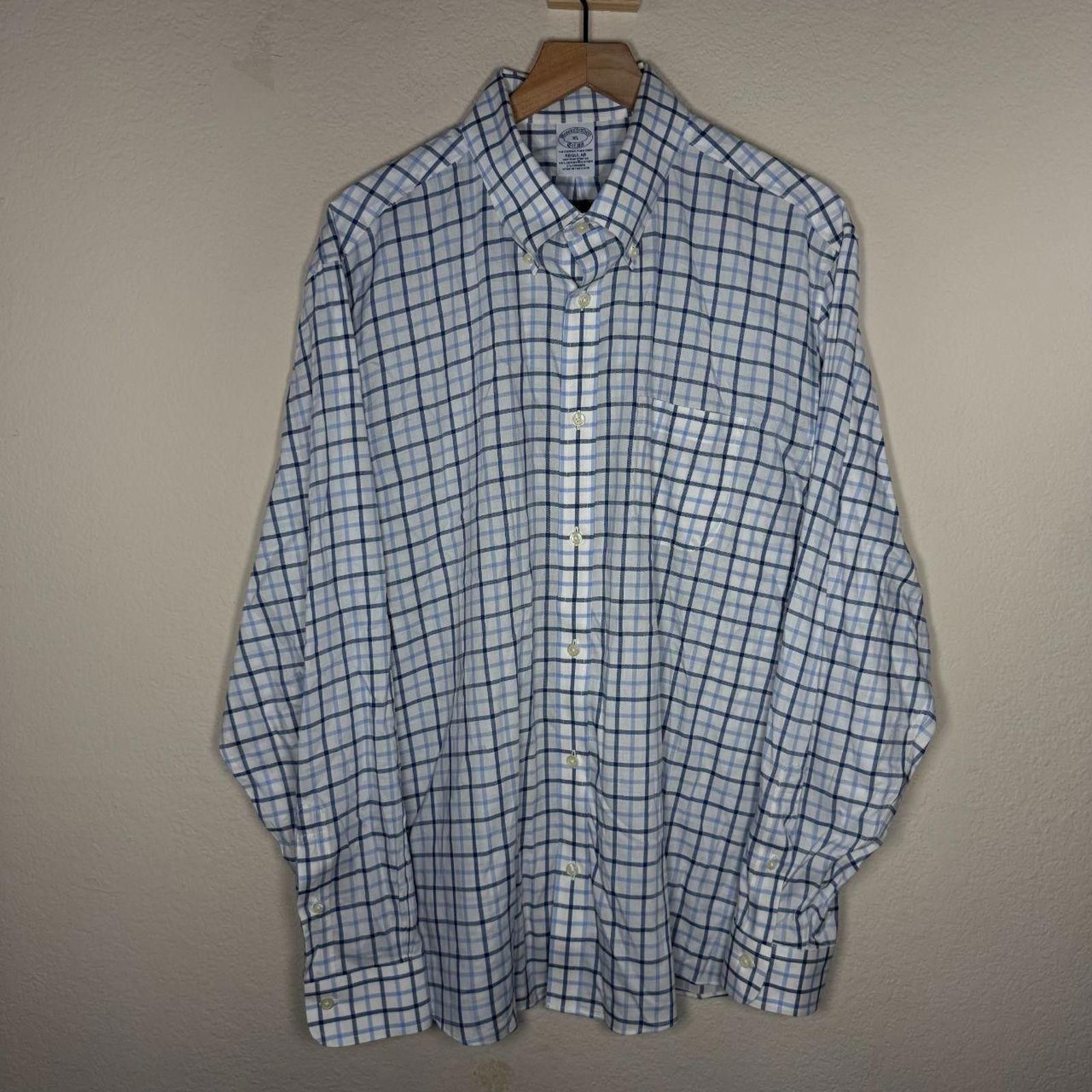 Brooks Brothers Brooks Brothers Mens XL Blue White Noniron Long Sleeve Plaid Size US XL / EU 56 / 4 - 3 Thumbnail
