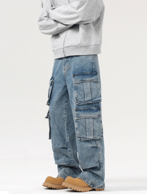 Japanese Brand American style high street washed multi-pocket cargo jeans Size US 32 / EU 48 - 2 Thumbnail