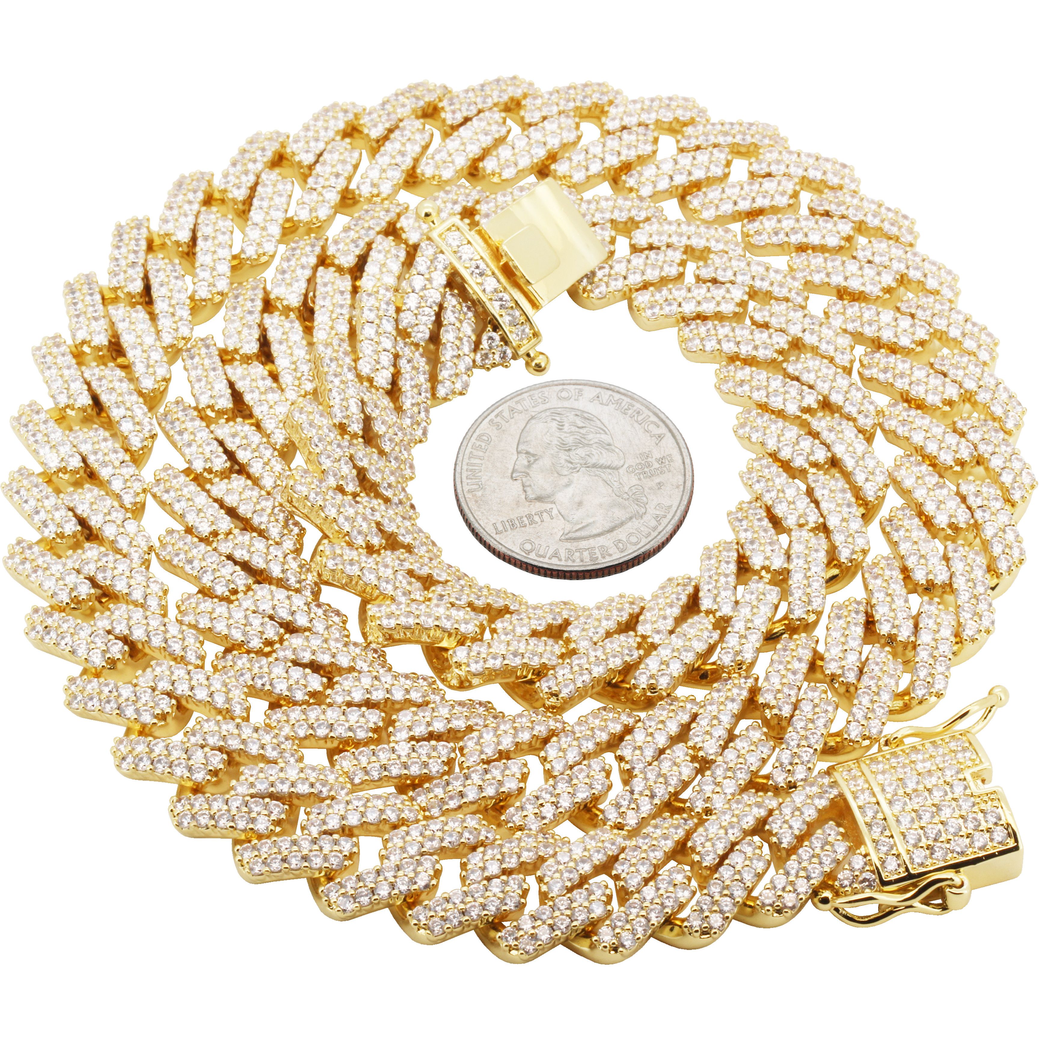 Other 14k Yellow Gold Plated AAA CZ 14mm Cuban Chain Necklace 24” Size ONE SIZE - 2 Thumbnail