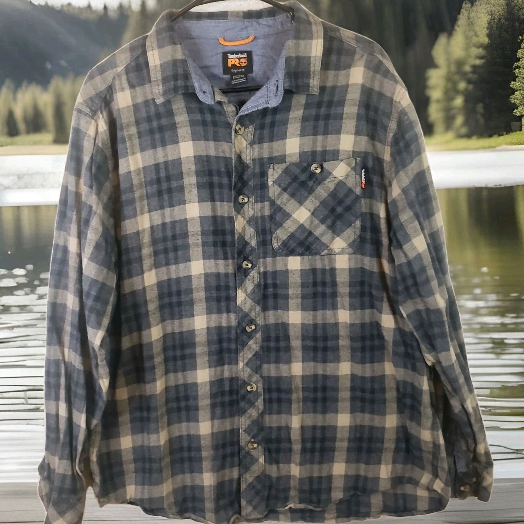 Timberland VINTAGE Timberland Pro Shirt Men XL Gray Beige Plaid Flannel Long Sleeve Button-Up Pocket Timbe rland Tabs Size US XL / EU 56 / 4 - 2 Thumbnail