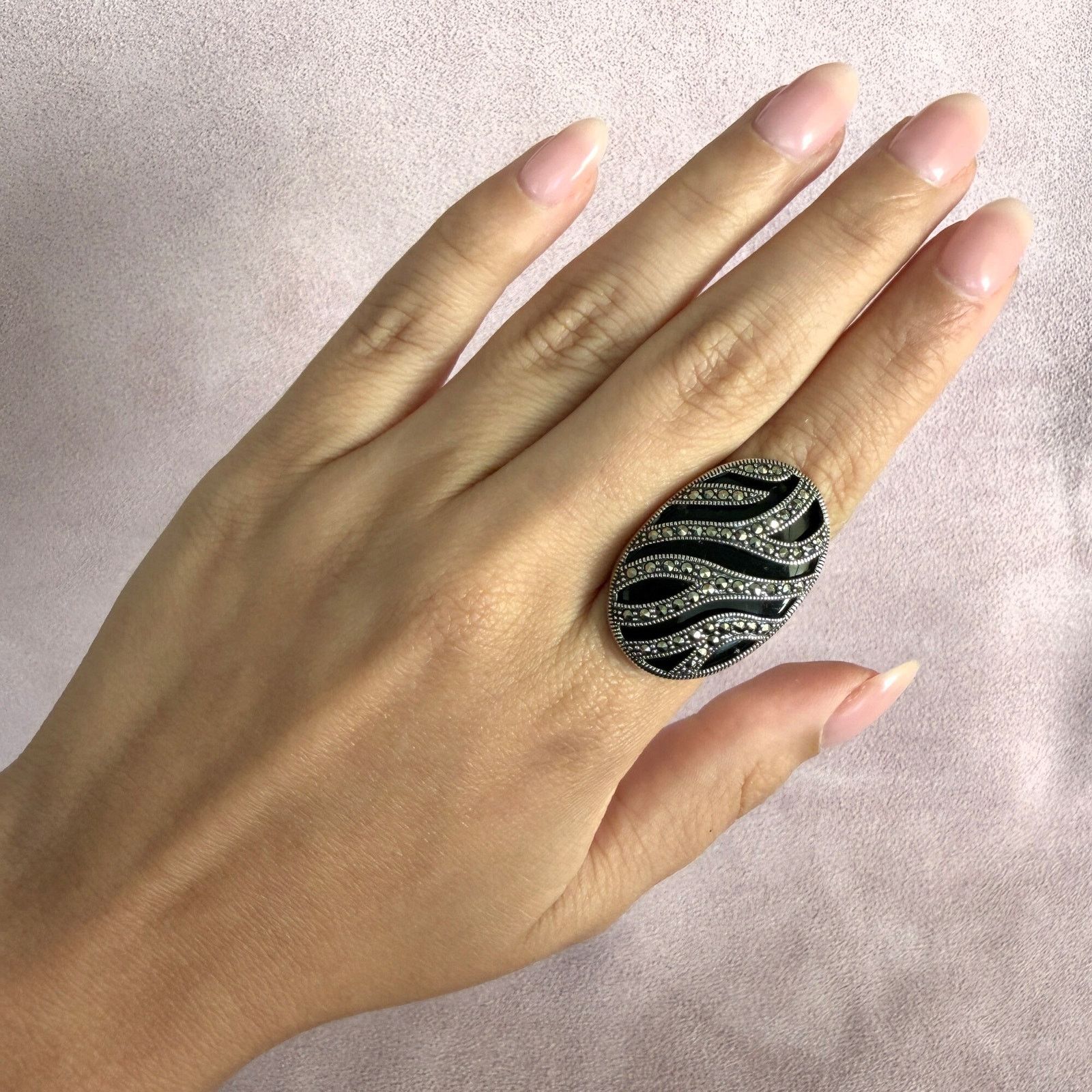 Sterling Silver judith jack sterling silver onyx & marcasite ring size 6 Size ONE SIZE - 2 Thumbnail