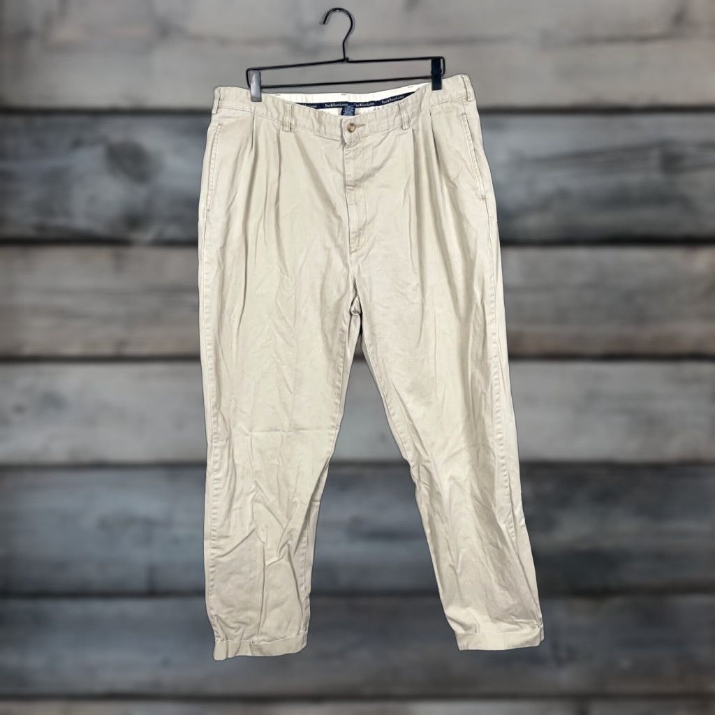 Polo Ralph Lauren VINTAGE Polo Ralph Lauren Chino Pants Men's 40x32 Beige Pleated High Rise Regular Inseam 32 Cuffed Preppy Retro Loyalist Mens Size US L / EU 52-54 / 3 - 1 Thumbnail