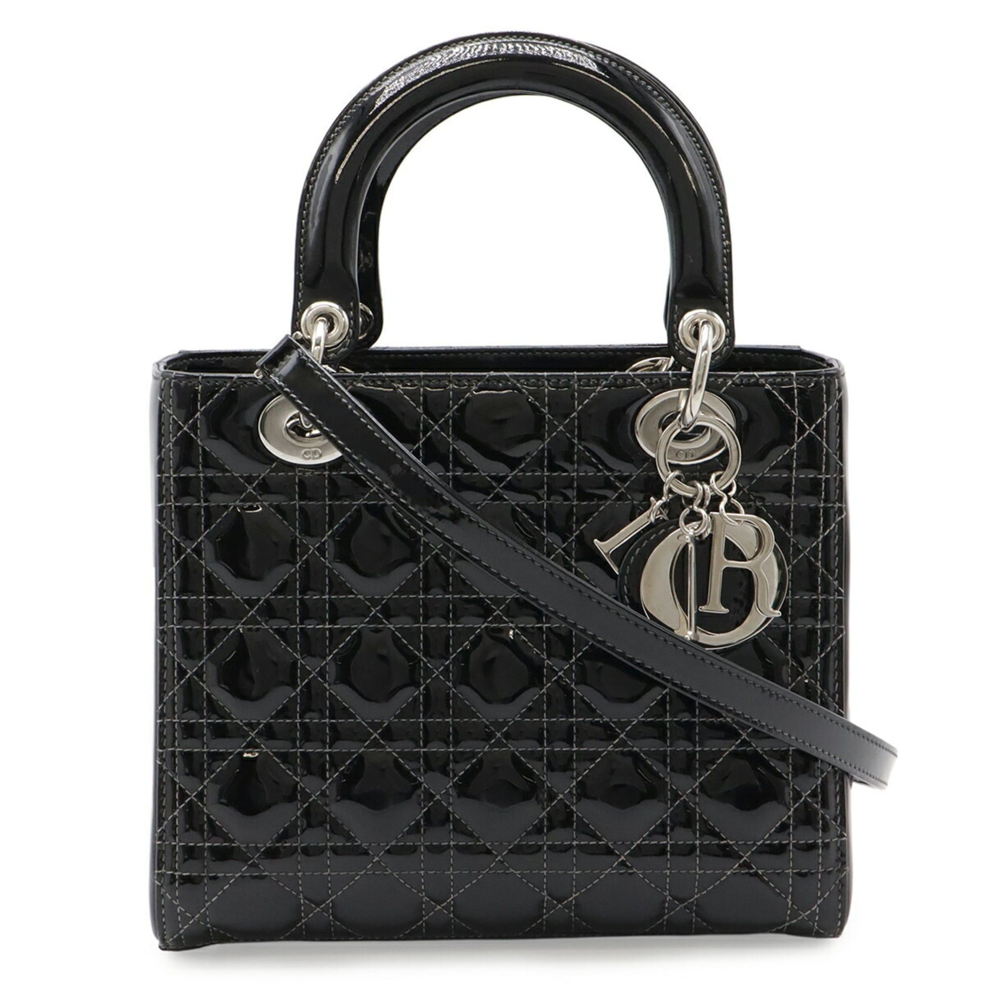 Dior Christian Dior Lady Cannage Tote Bag Shoulder in Patent Leather Black Size ONE SIZE - 1 Thumbnail