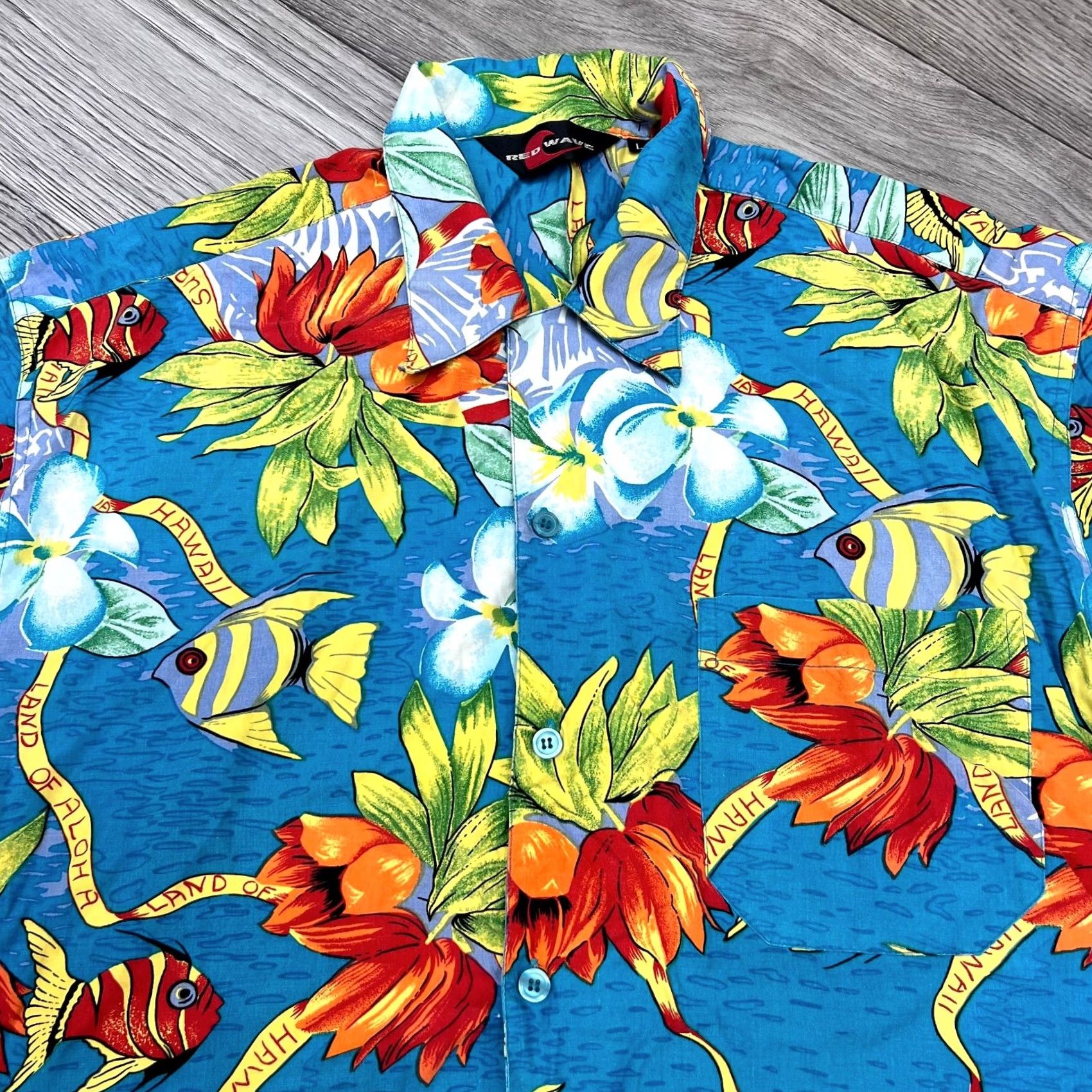 ALOHAS Red Wave Hawaii Aloha Silk Short Sleeve Shirt Mens L Multicolor Floral Button-Up Cap Sleeve Shirt Size US L / EU 52-54 / 3 - 2 Thumbnail