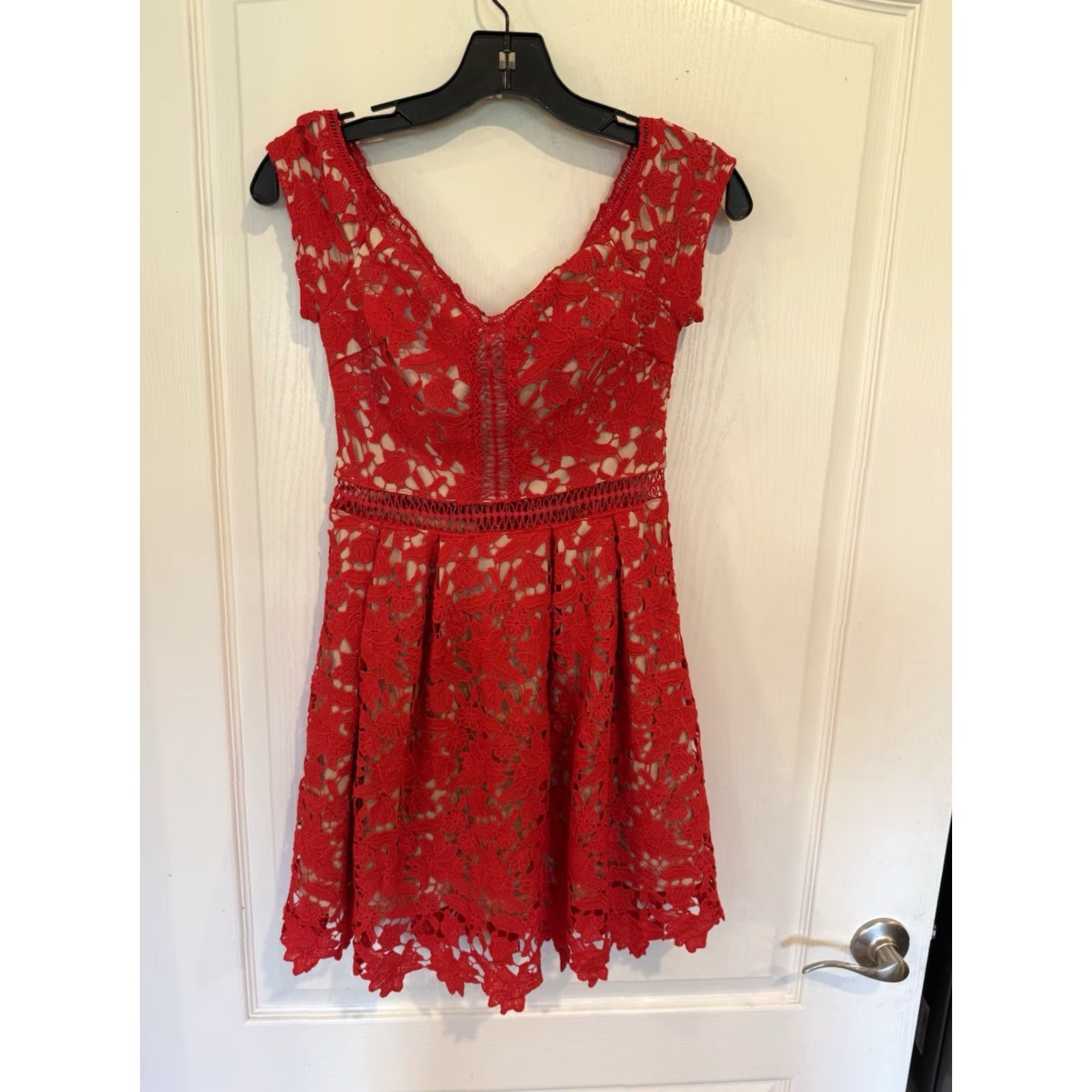 Vintage Francesca's Red Lace Beverly off Shoulder fit flare Cocktail Party Dress XS Womens Size XS / US 0-2 / IT 36-38 - 3 Thumbnail